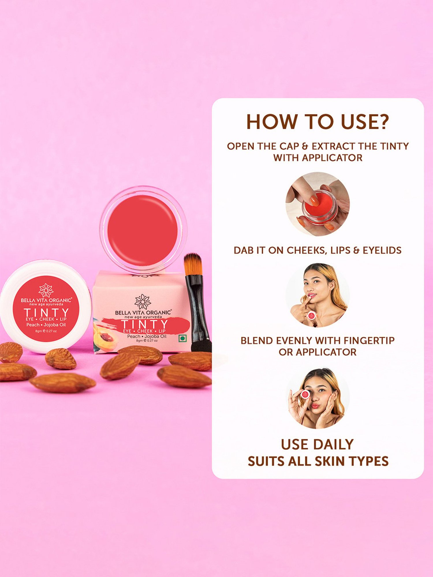 Bella Vita Organic Peach 3 in 1 Tinty for Moisturizing & Nourishing - 8 gm
