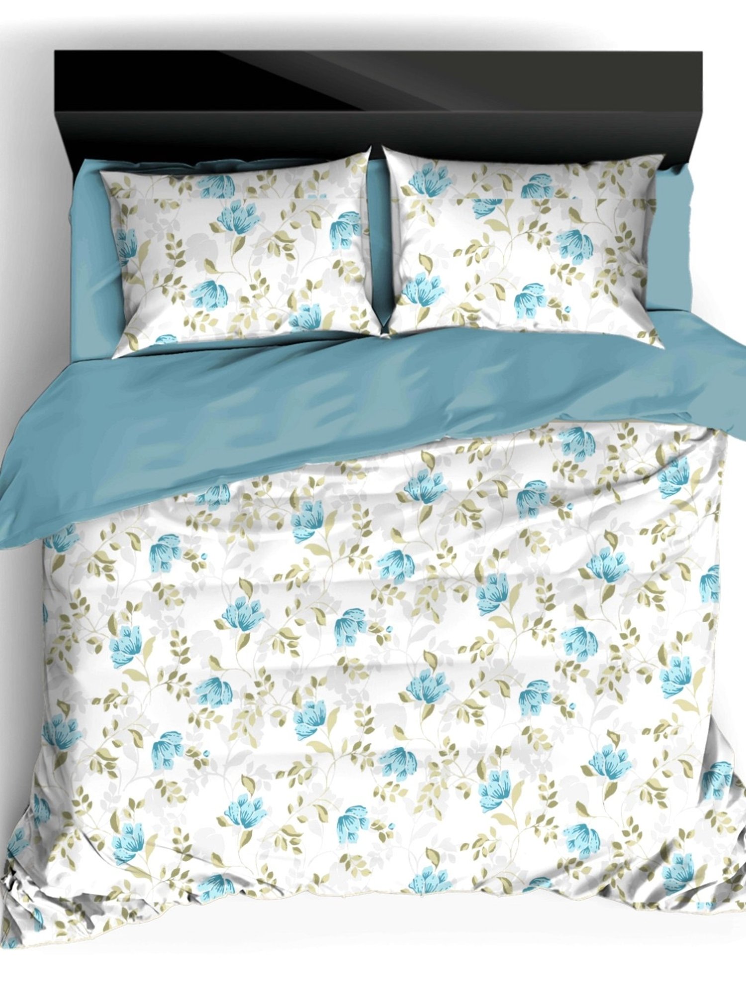 Ariana Tuscany Floral Blue 300 TC Cotton Super king Bedsheet with 2 Pillow Covers