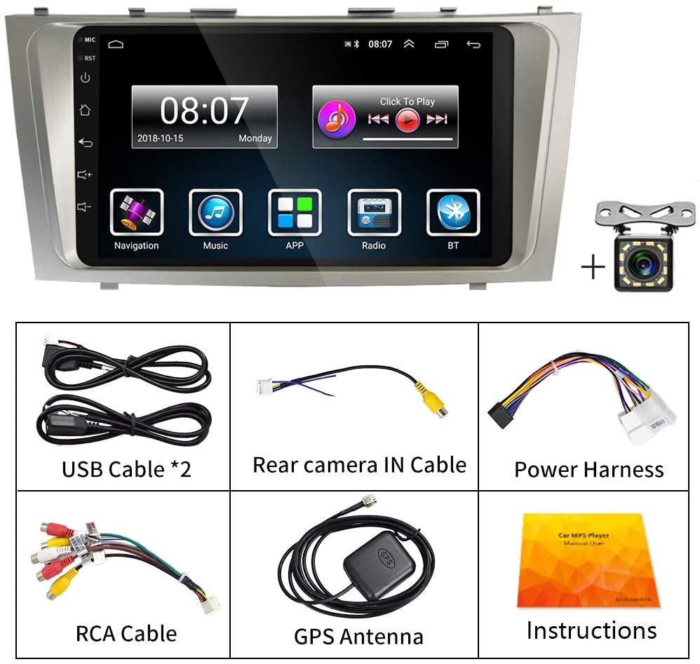 Android Car Stereo for Toyota Camry 2G + 32G Double Din Radio 9'' Touch Screen Head Unit in-Dash Auto Radio with GPS Navigation, Bluetooth, USB, FM, WiFi,SWC, Mirror Link+ Rear View Camera