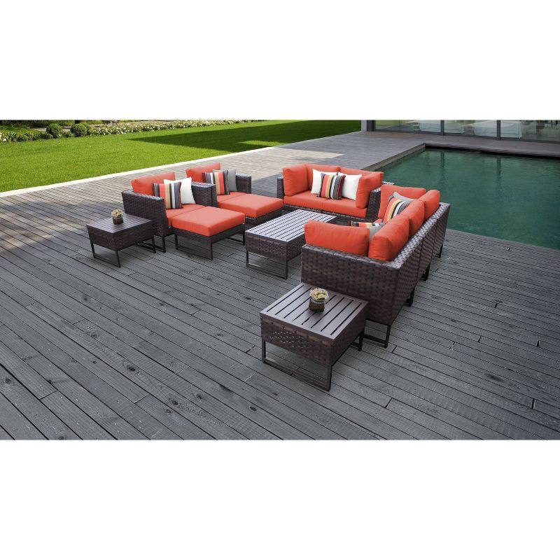 Barcelona 12pc Patio Sectional Seating Set with Cushions - Tangerine - TK Classics