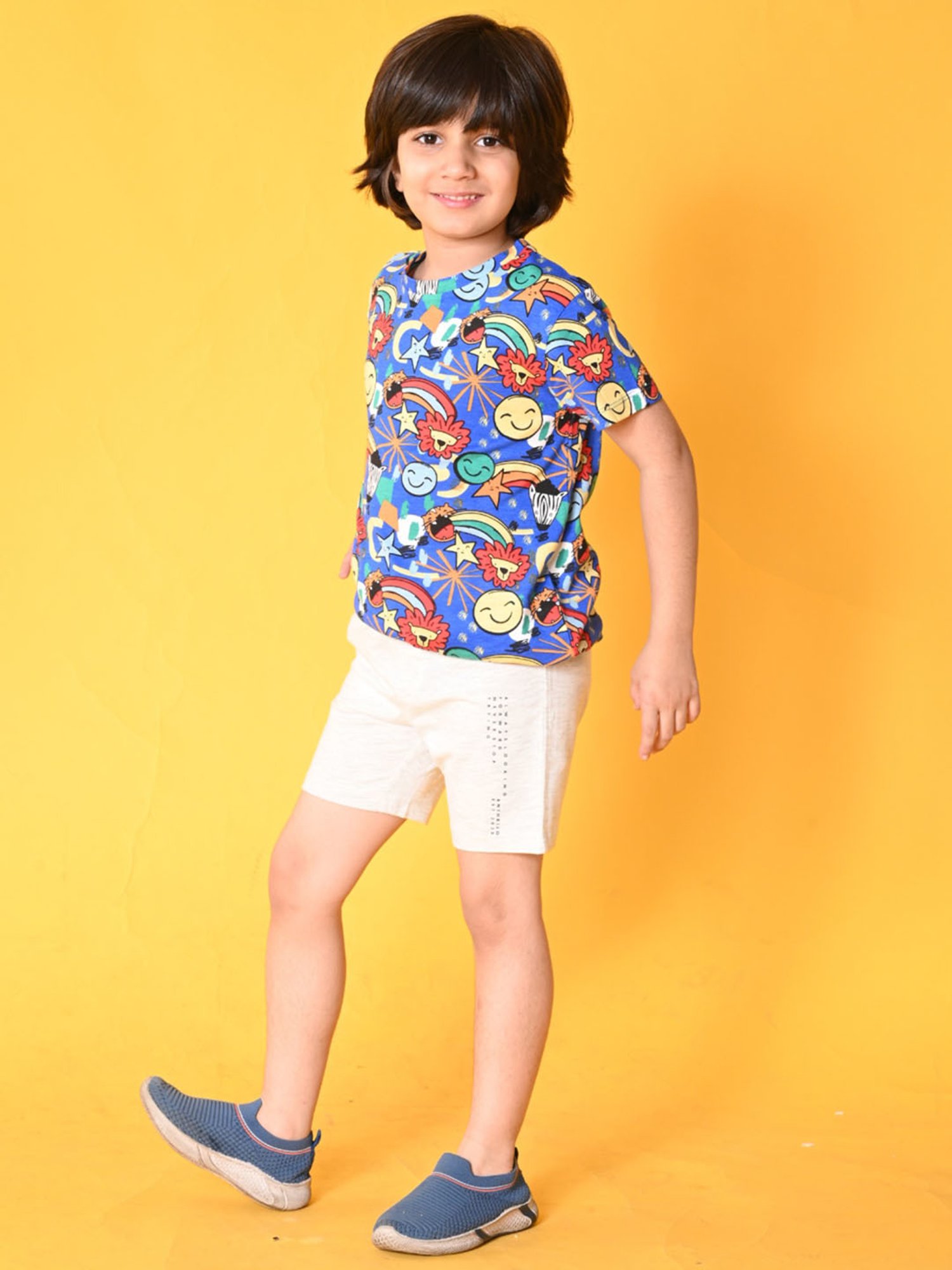 Anthrilo Kids Blue & White Cotton Printed T-Shirt Set