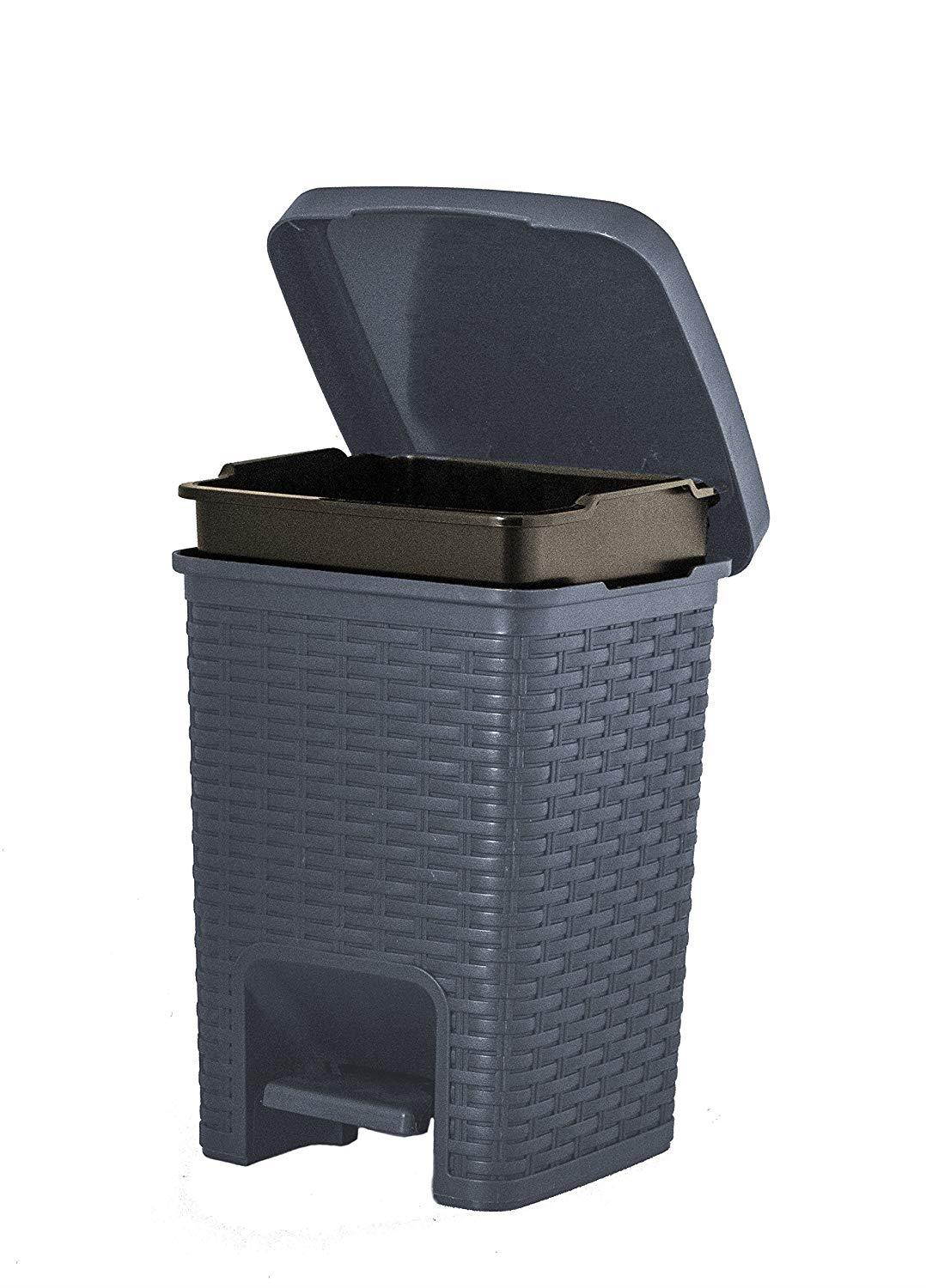 Superio Square Pedal Trash Can, Rattan Style, 7.5 Qt (Grey)