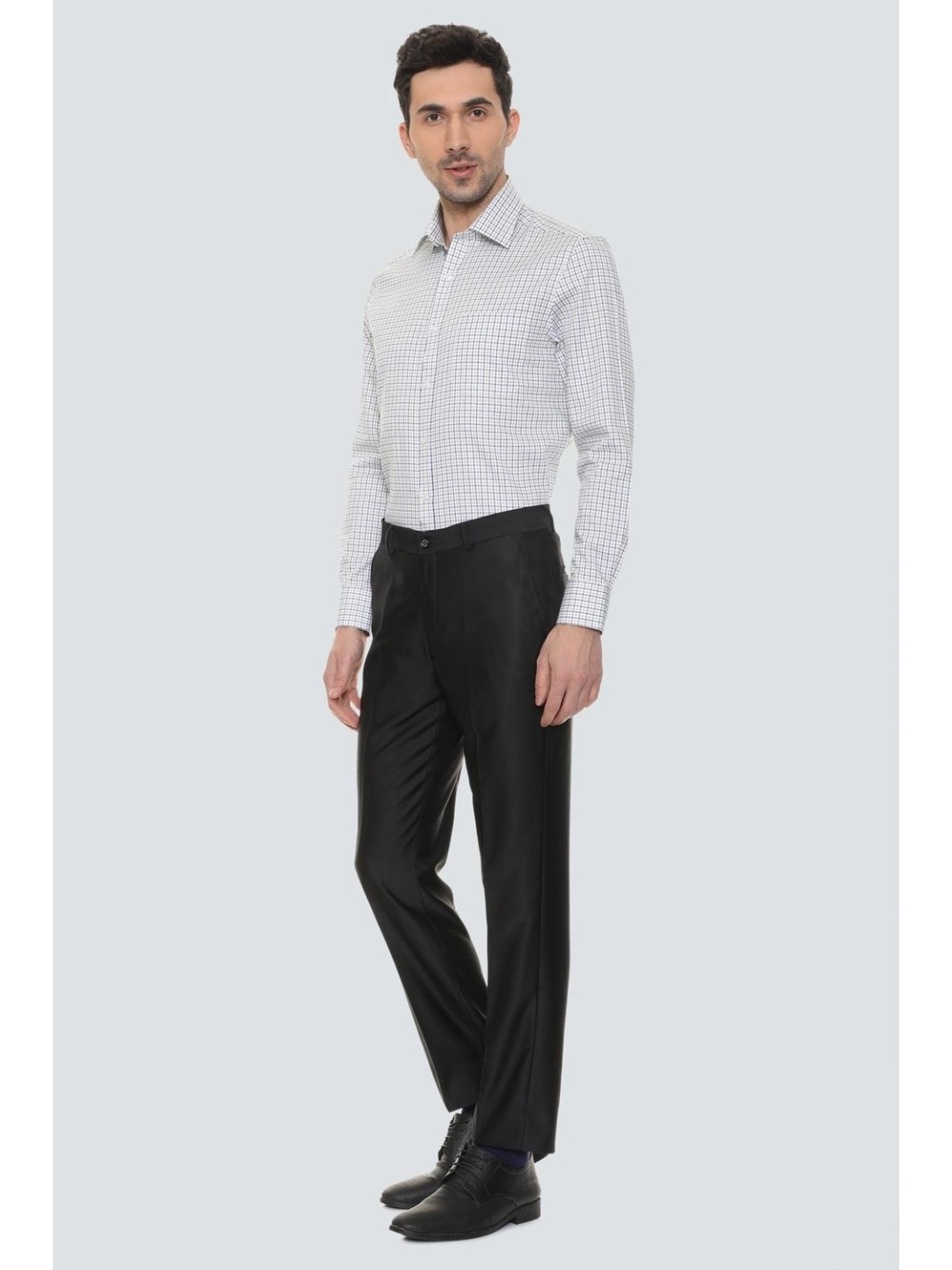 Louis Philippe Black Regular Fit Formal Flat Front Trousers
