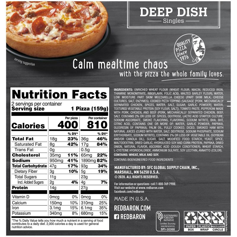 Red Baron Deep Dish Singles Meat Trio Frozen Pizza - 11.2oz