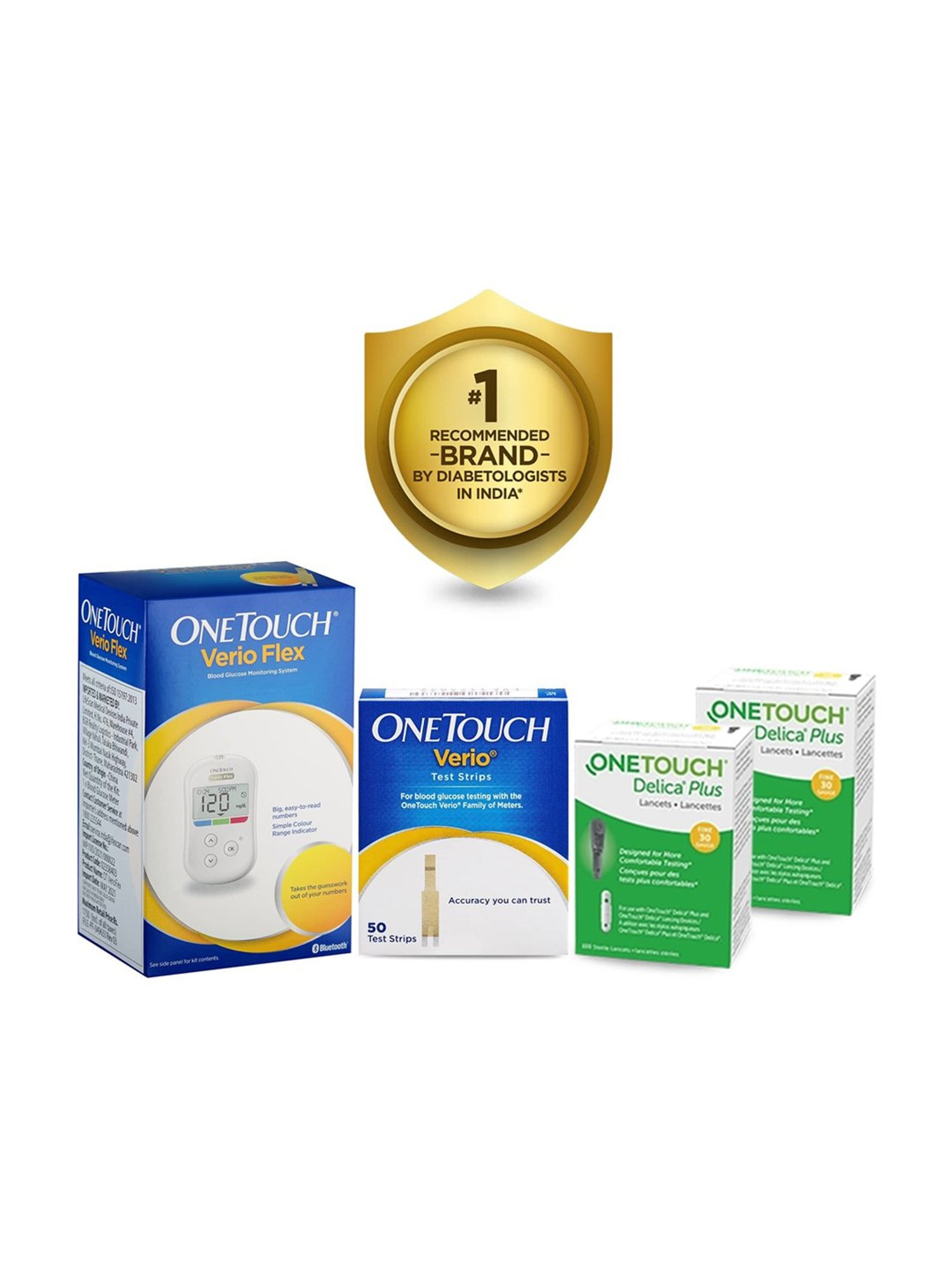 OneTouch Verio Flex glucometer combo with 50 Test Strips & 60 lancets |Syncs results with mobile app