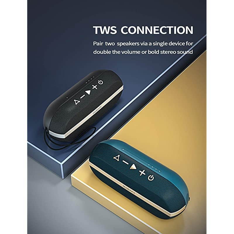 Portable Bluetooth Speakers 20W Wireless Speaker Loud Stereo Sound Rich Bass IPX7 Waterproof Floating TWS Stereo Pairing 24 Hours Bluetooth 50 Builtin Mic for Outdoors Camping Blue