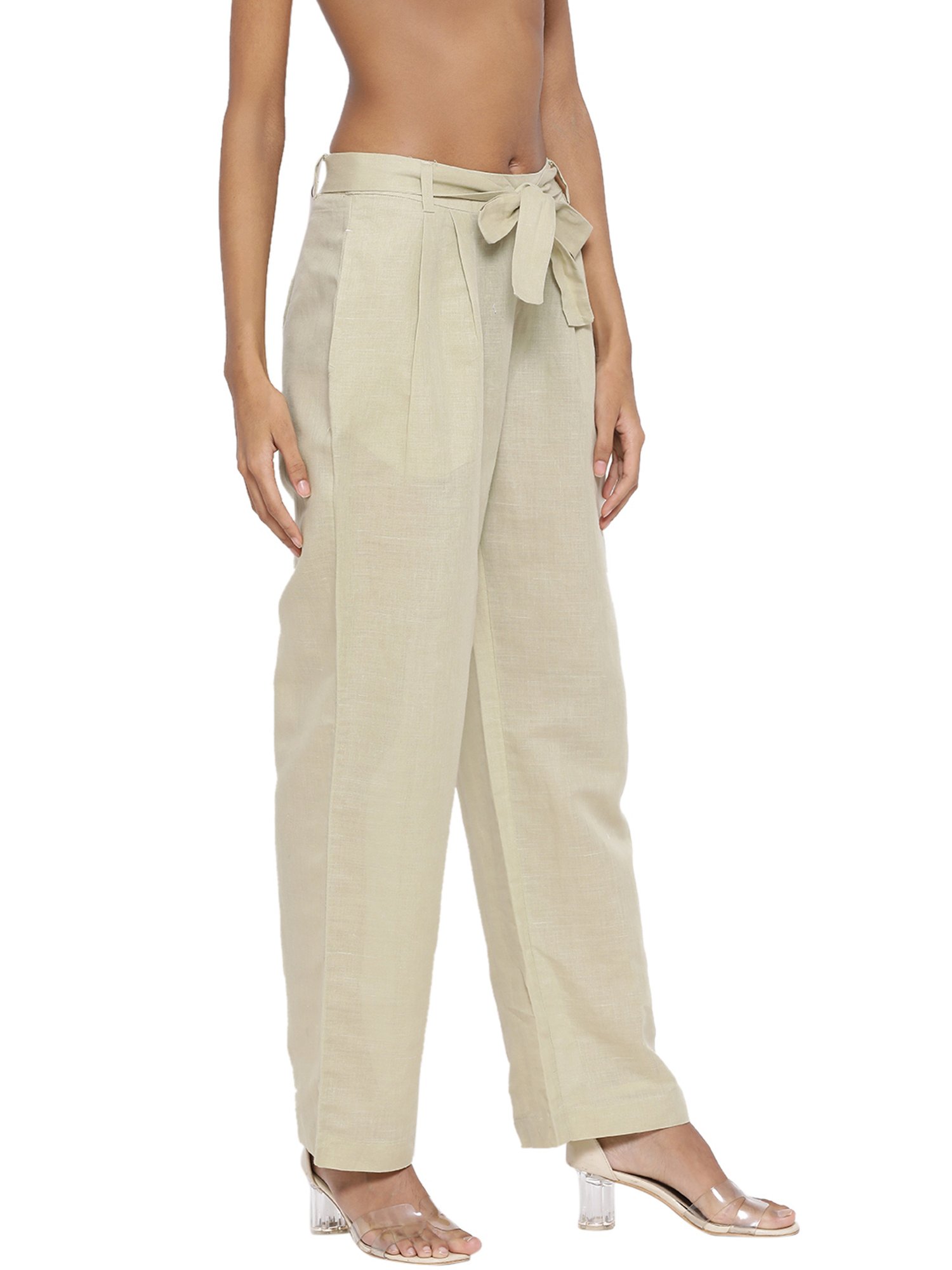 Rooted Beige Mid Rise Trousers