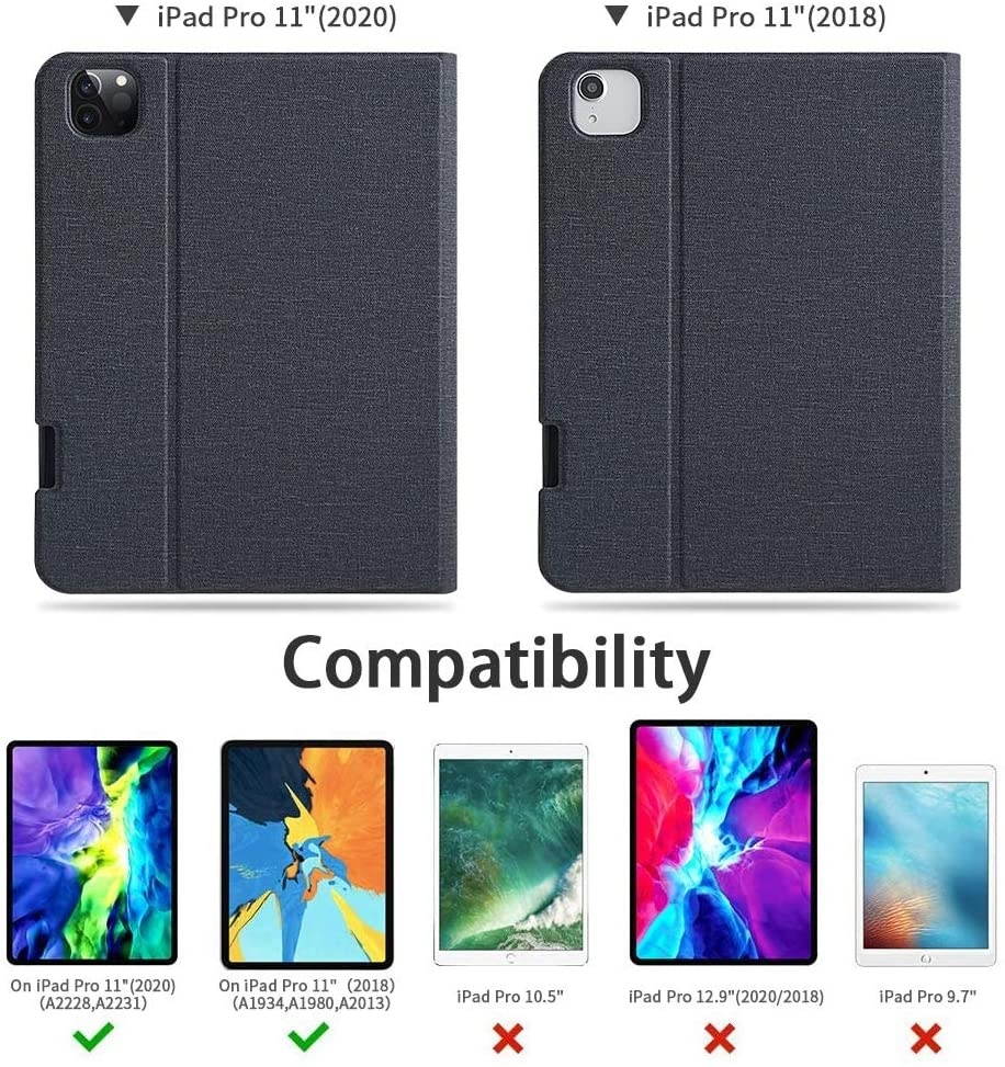 Keyboard Case for iPad Pro 11 2020 (2nd Generation)/iPad Pro 11 2018 - Wireless Detachable Keyboard Smart Case with Pencil Holder for New iPad Pro 11 inch - Support Apple Pencil 2nd Gen Charging.