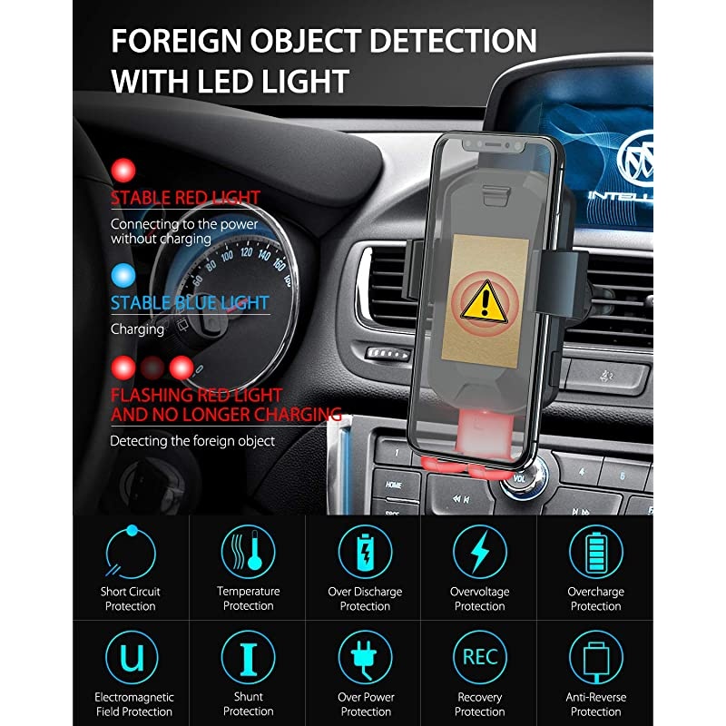 Wireless Car Charger  10W Qi Fast Charging Auto Clamping Car Mount Windshield Dashboard Air Vent Phone Holder for iPhone 11 11 Pro Max Xs MAX XS XR X 8+ Samsung Galaxy S10+ S9+ S8 Note 9 etc