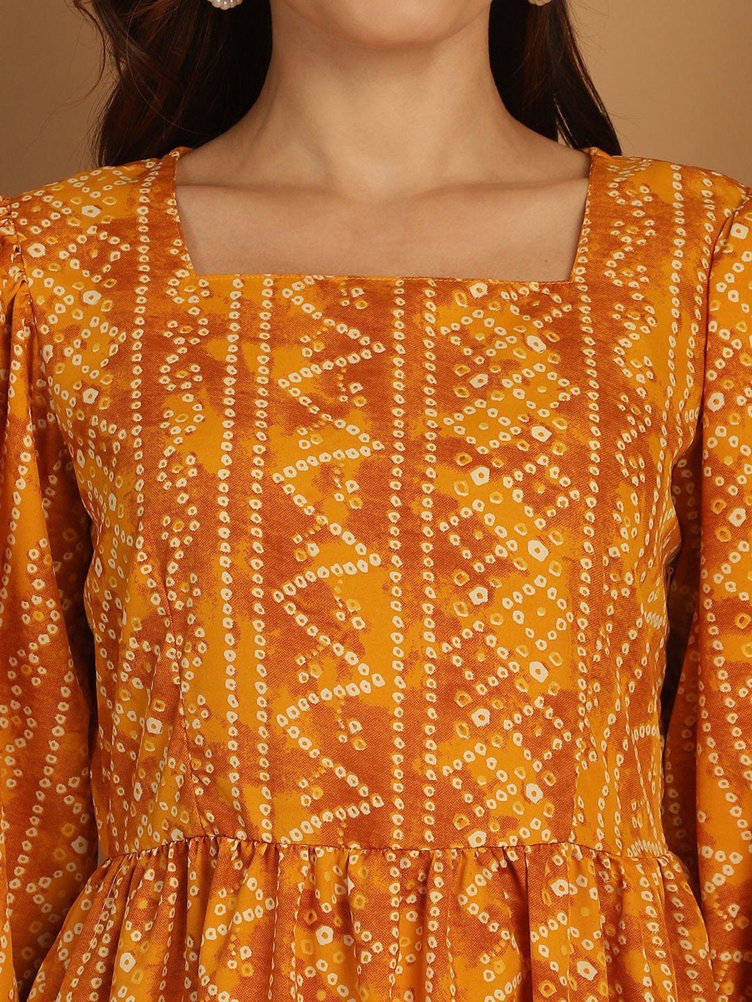Indian Needle Yellow Printed Ethnic Dress