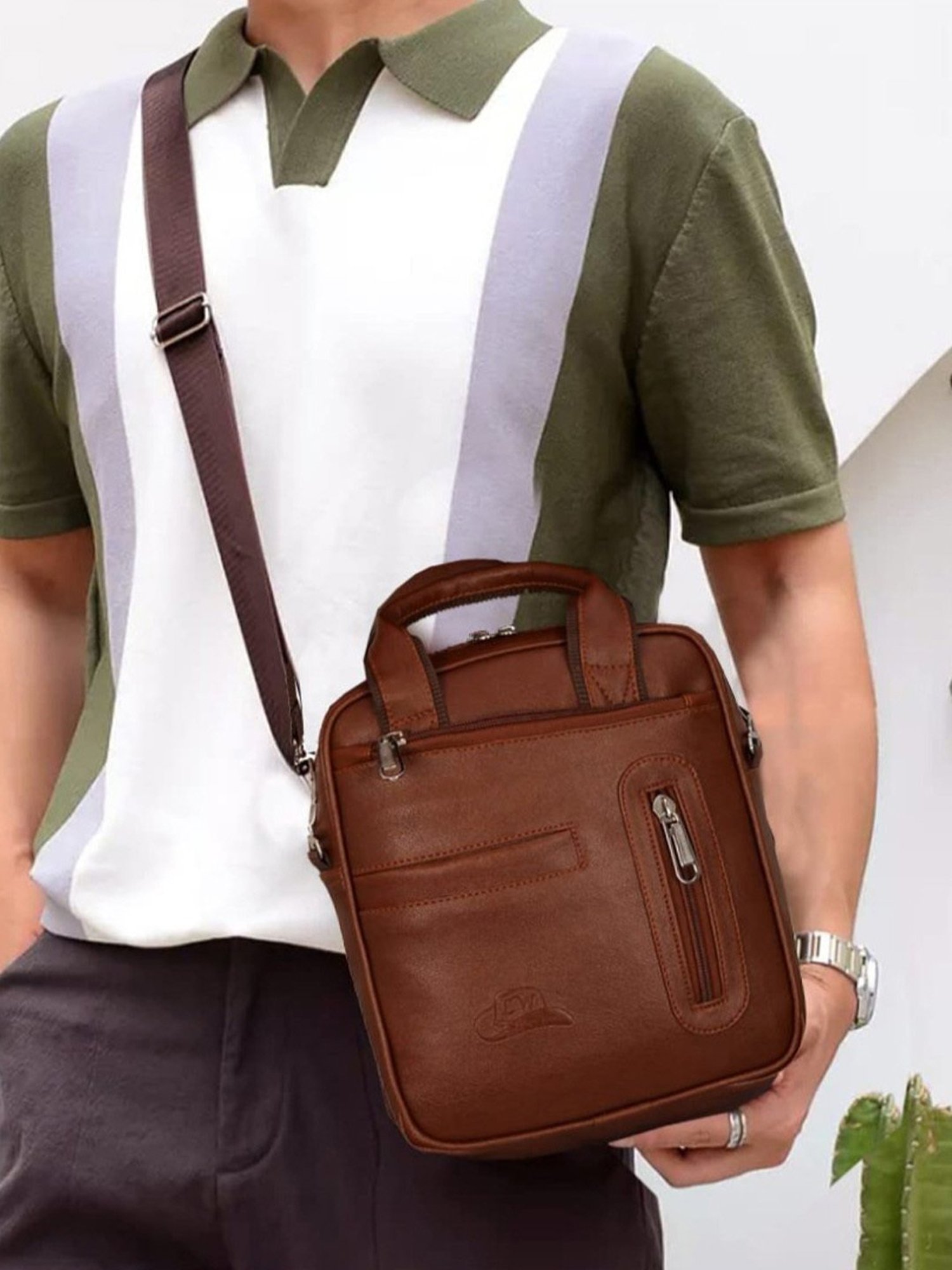 Leather World Tan Solid Medium Crossbody Bag