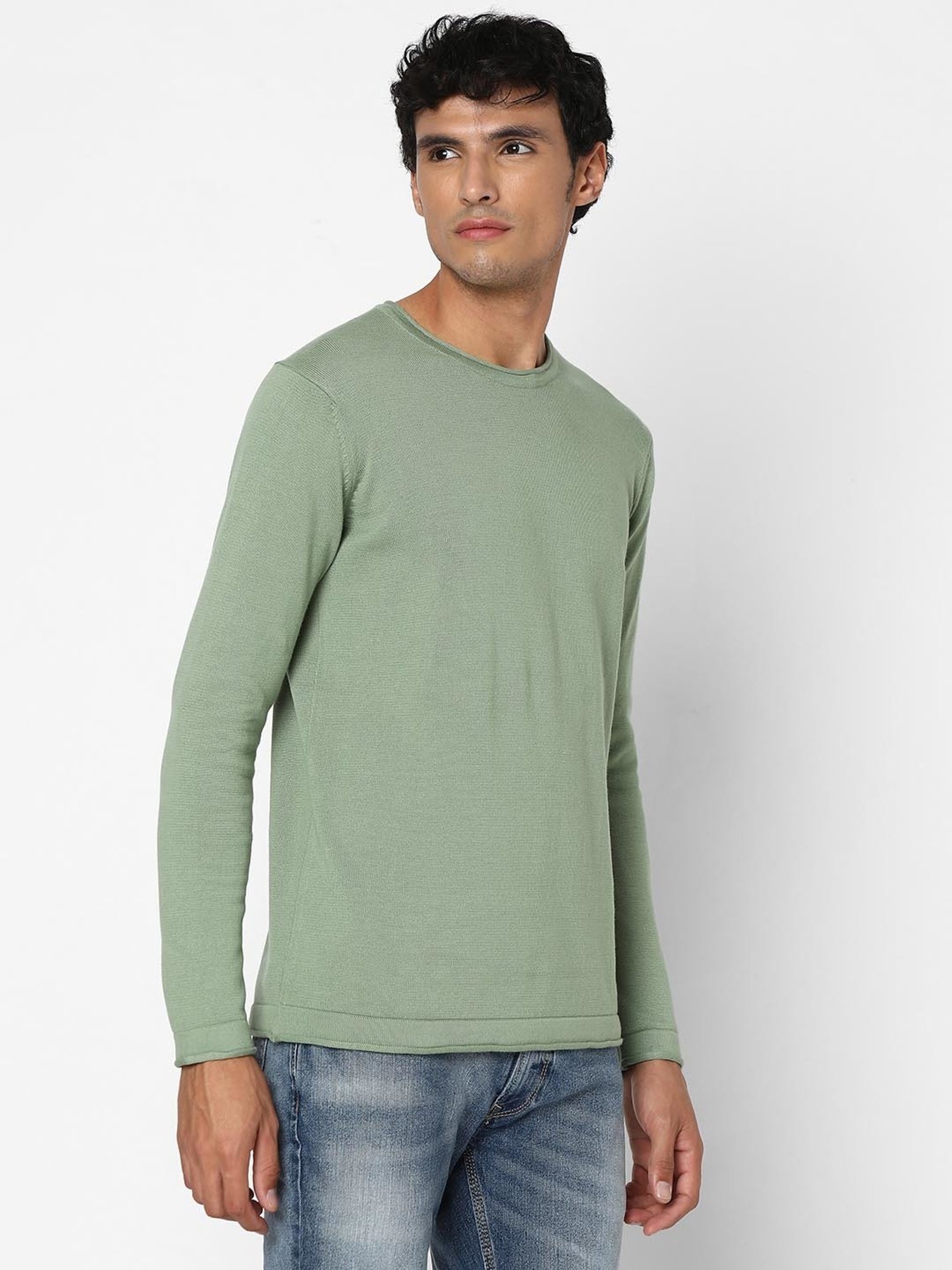 Spykar Pista Green Regular Fit Sweater