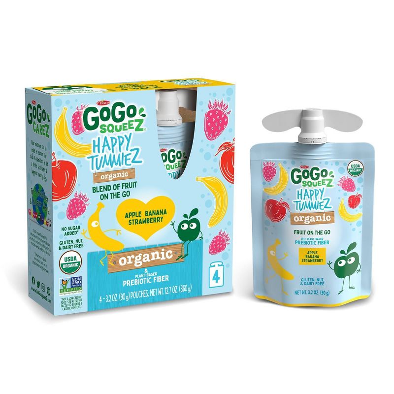 GoGo SqueeZ Happy TummieZ Organic Apple Banana Strawberry - 12.8oz/4ct