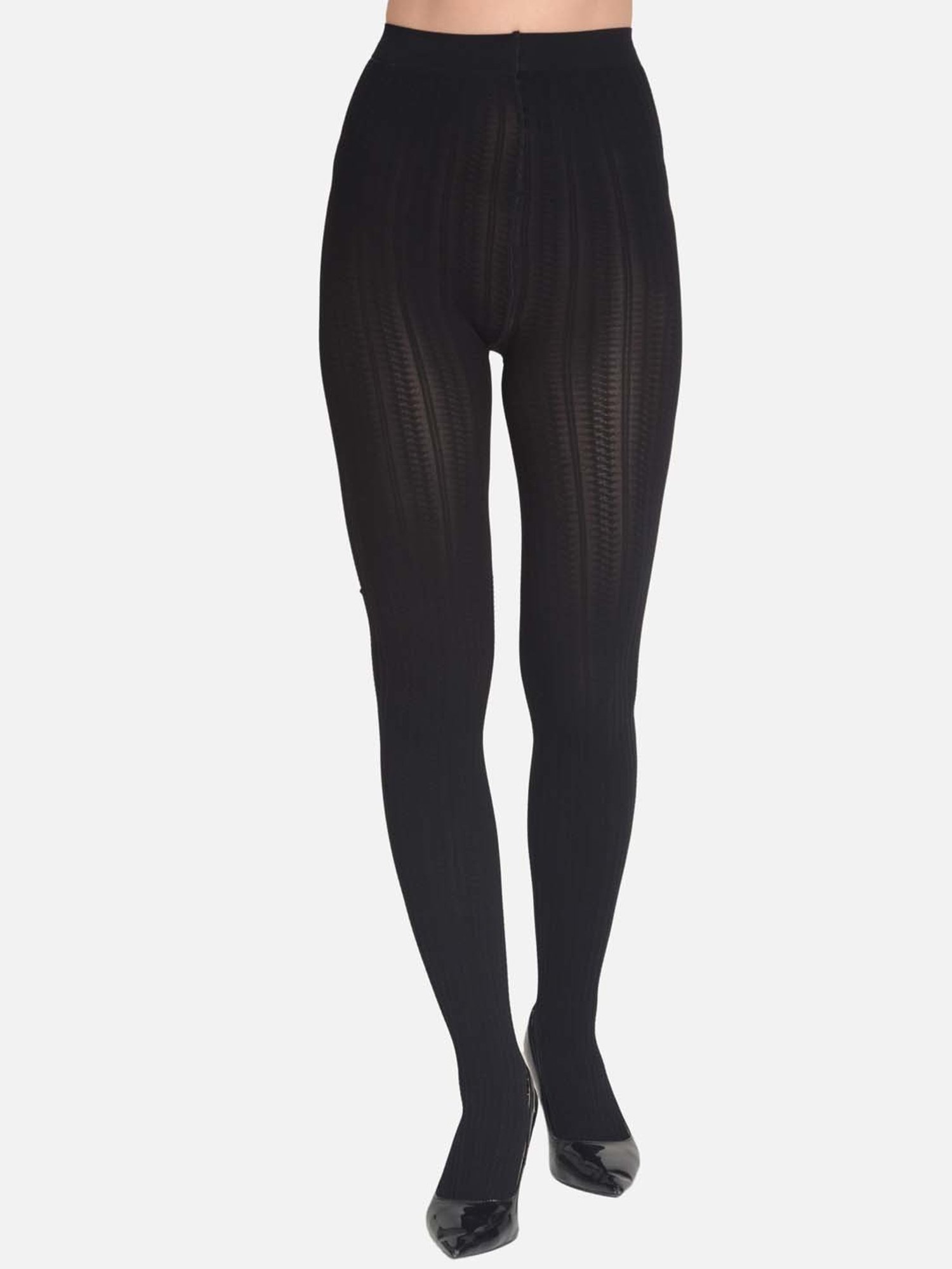 mod & shy Black Self Pattern Pantyhose Stockings