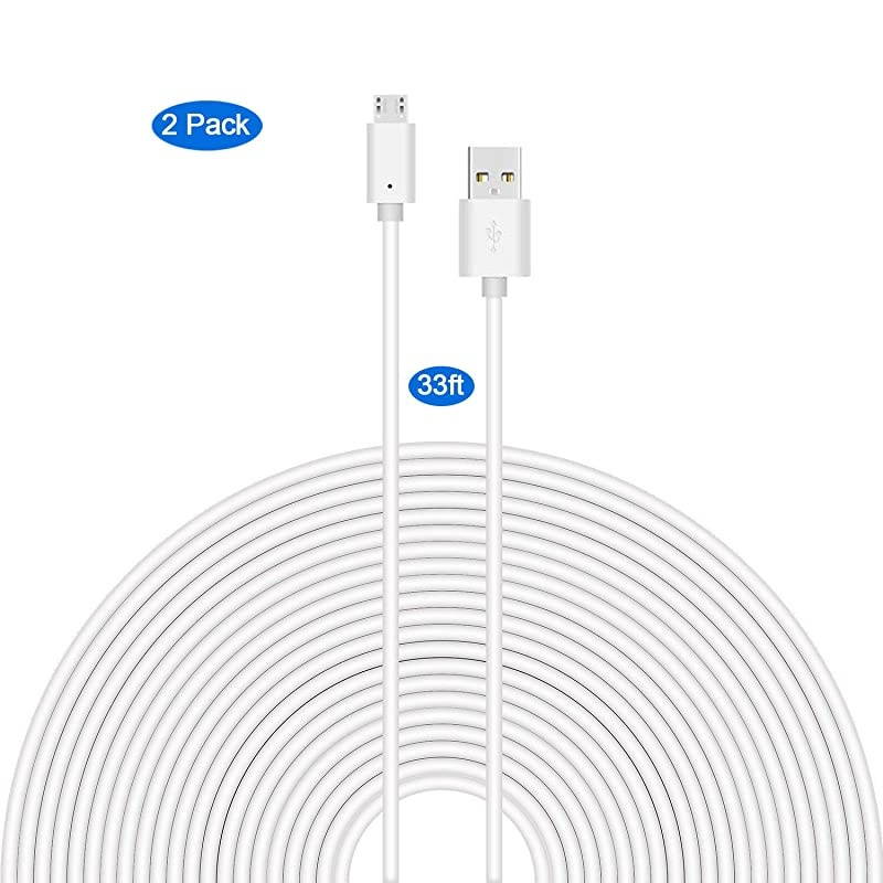 2-Pack 33Ft Power Extension Cable Charging Cord Compatible with Wyze Cam/Wyze Cam Pan, Blink XT Cam, Zmodo Cam, Furbo Dog, Arlo Q, Netvue Cam etc