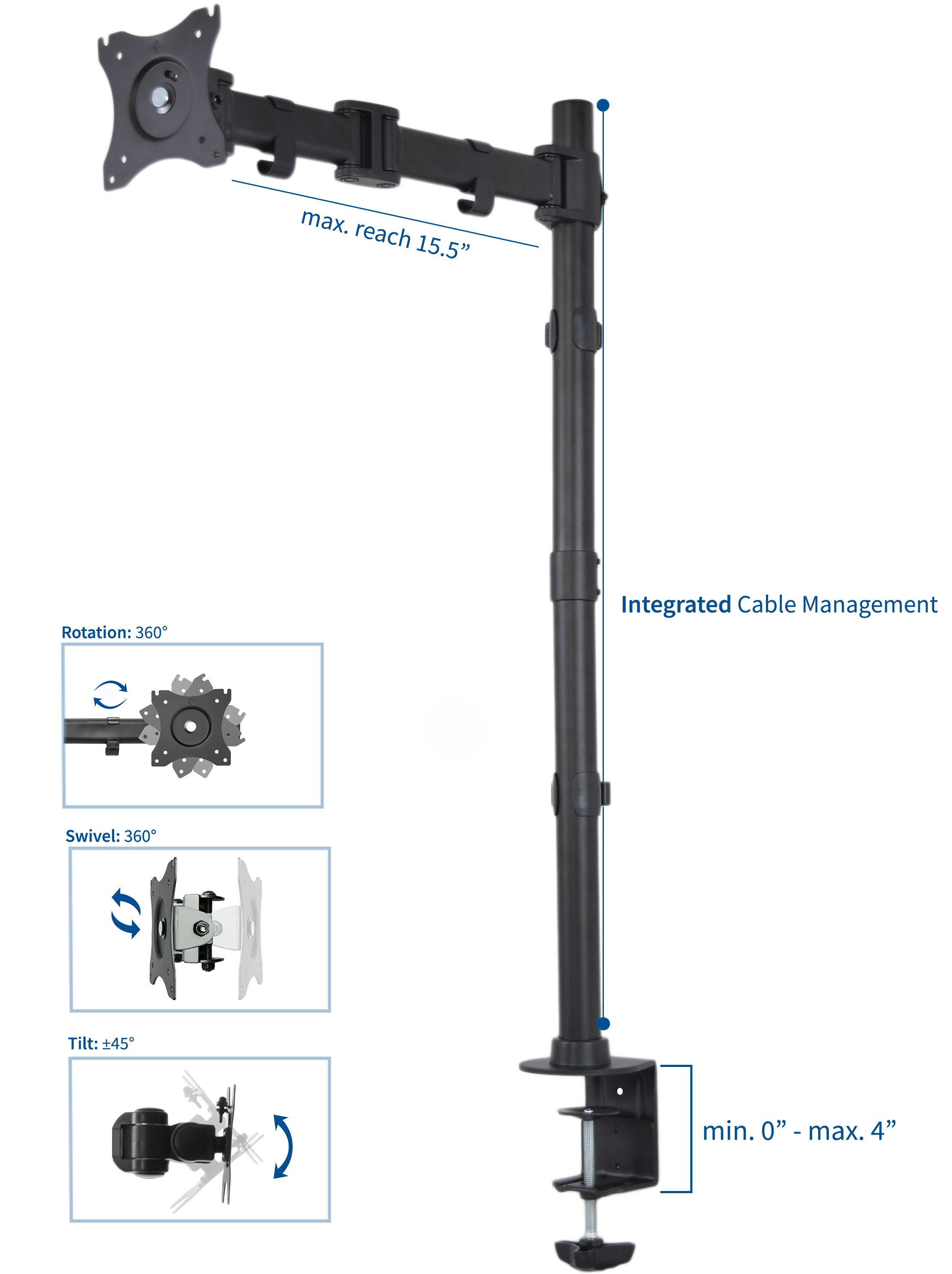 VIVO Single Monitor Desk Mount Extra Tall Fully Adjustable Stand for up to 32" Screen (STAND-V001T)