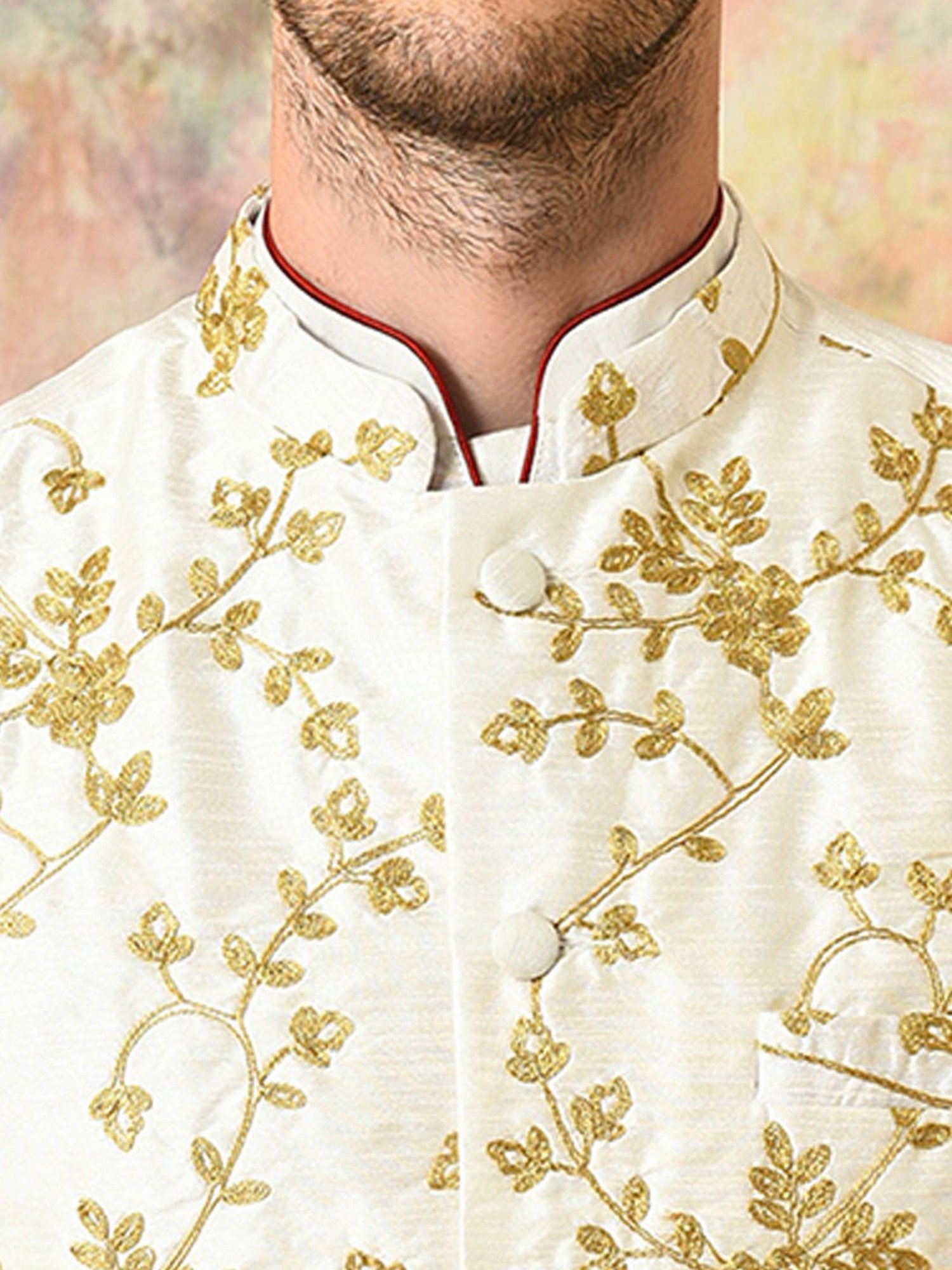 Hangup White Regular Fit Embroidery Kurta & Churidar With Nehru Jacket