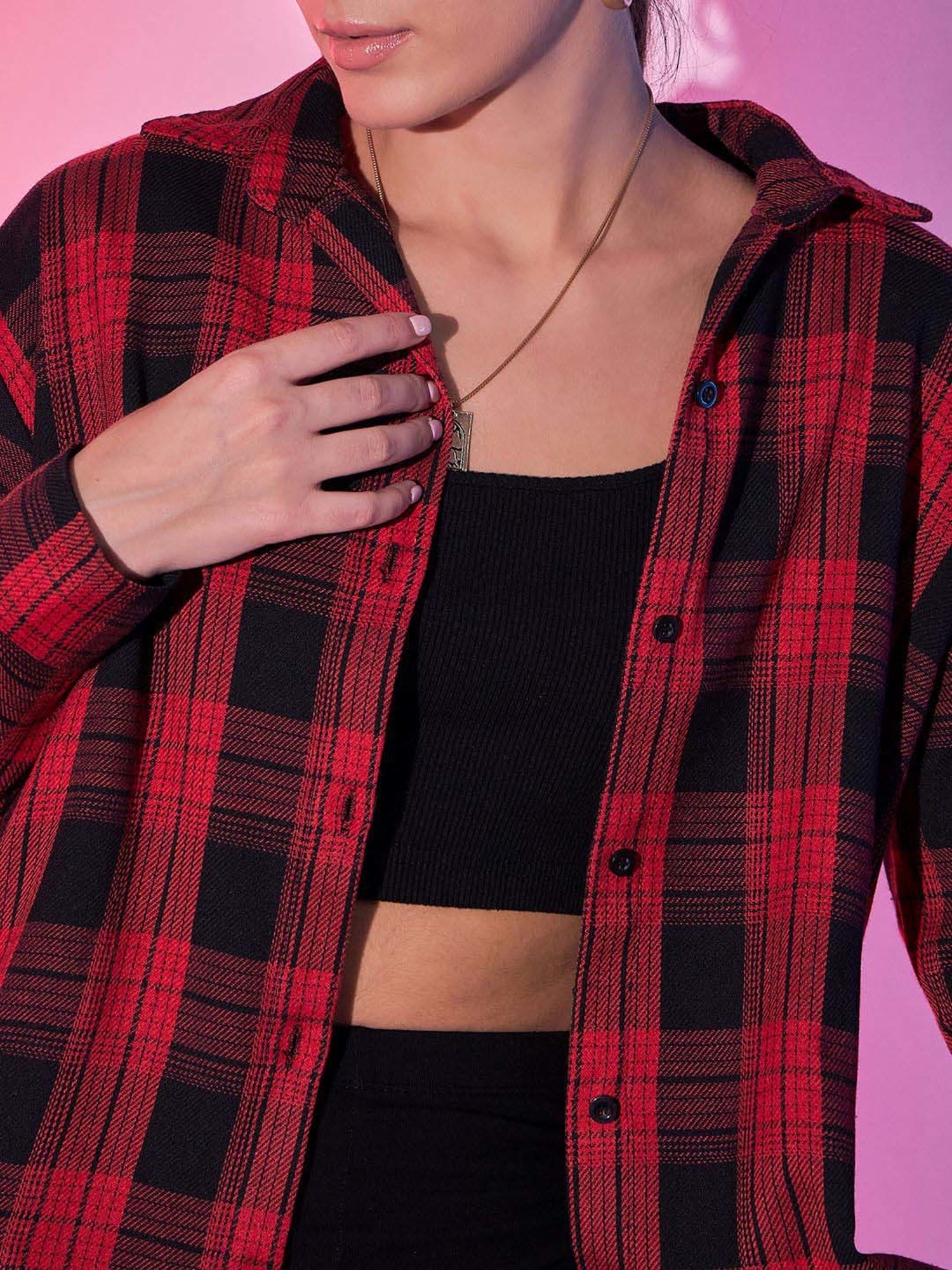 BUYNEWTREND Black & red Cotton Chequered Shirt (Pack Of 2)