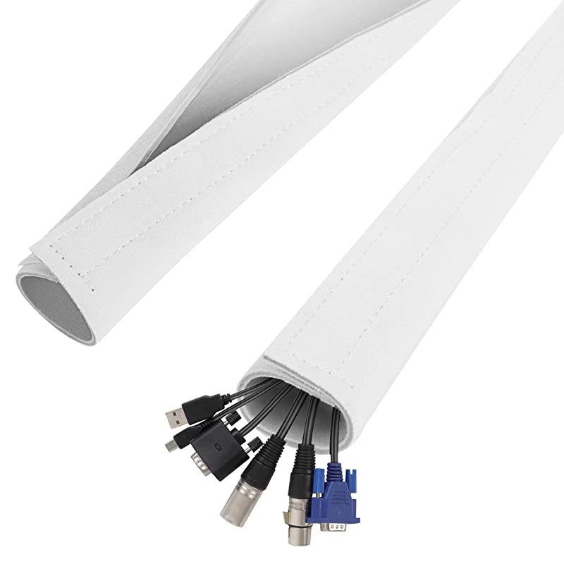 59 Inch Cable Management Sleeve Neoprene Cord Cover Cuttable Wire Hider Flexible Cord Organizers Wrap for Desk TV Computer Home Theater White