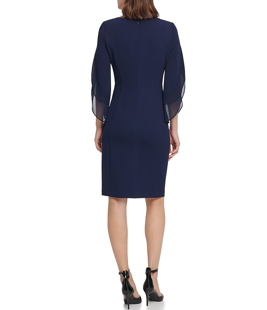 DKNY Tulip Sleeve Stretch Scuba Crepe Shift Dress