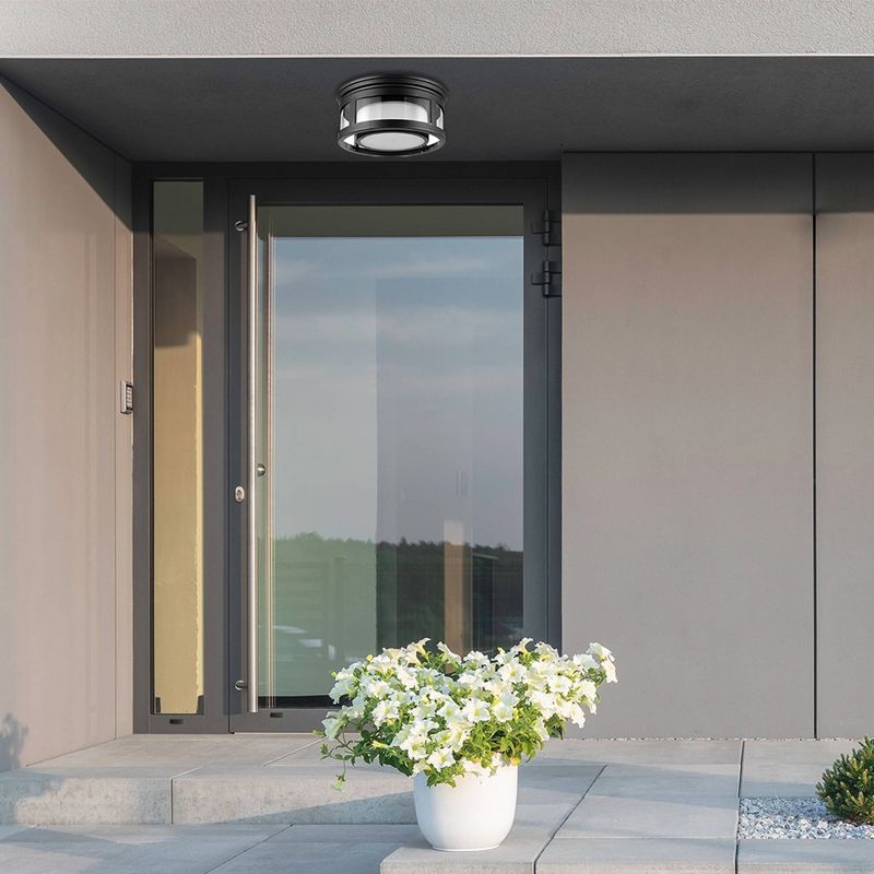 1 Light Brisbane Outdoor Indoor Flush Mount Ceiling with Frosted Glass Shade Matte Black - Globe Electric