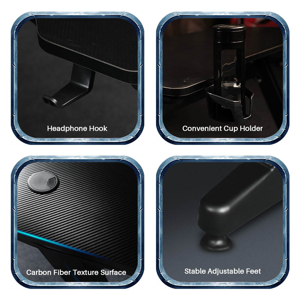 TROPRO Large Gaming Desk 55 Inch Computer Gaming Desk E-Sports Racing Table with with Cup Holder, Headphone Hook for Home Office, Black