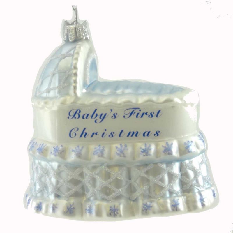 Noble Gems Blue Baby Carriage Baby's 1St Christmas Ornament  -  Tree Ornaments