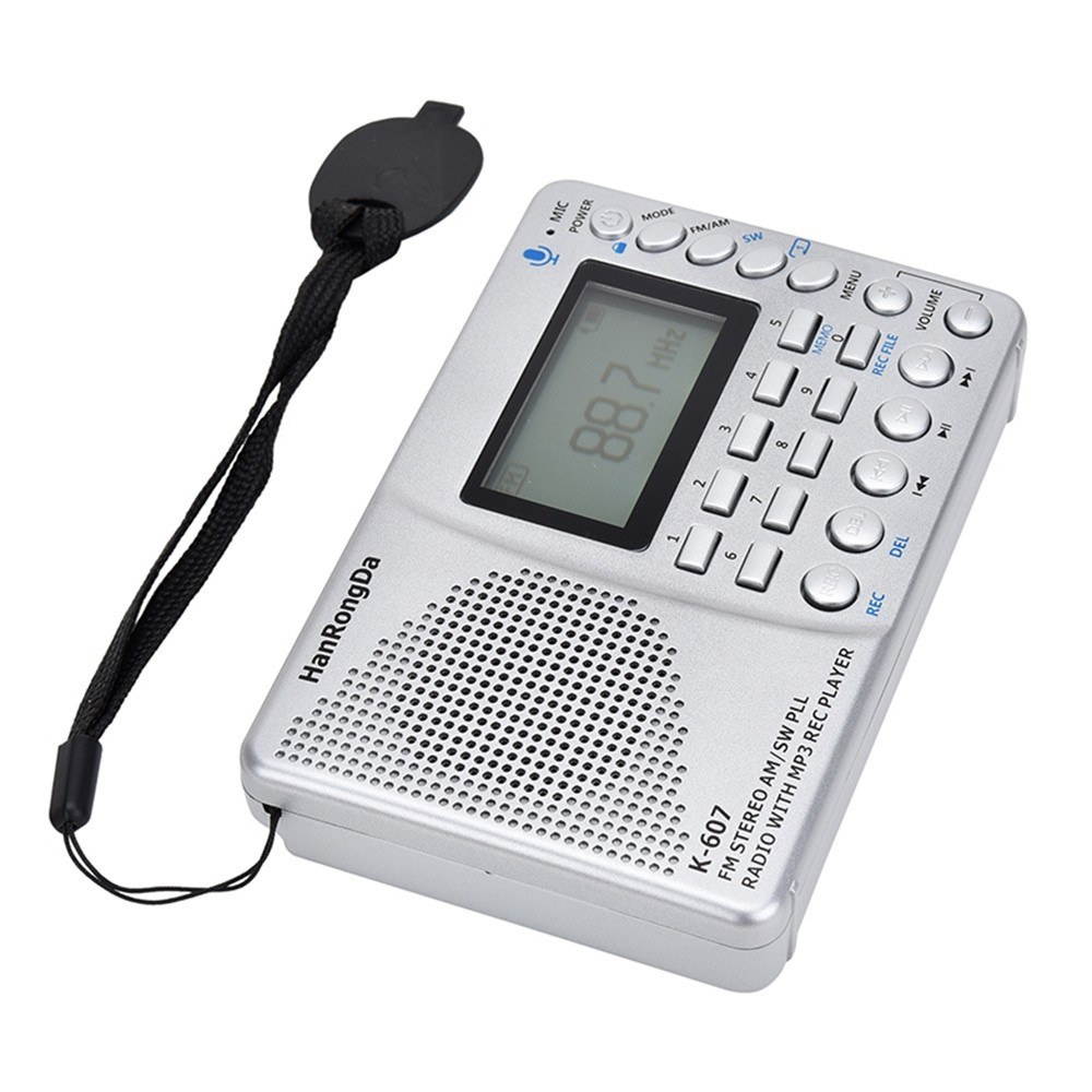 K607 Portable Radio AM/FM/SW/TF Pocket Radio MP3 Digital Recorder Support TF Card USB REC Recorder Sleep Time