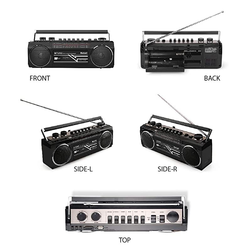 Cassette Boombox, Retro Blueooth Boombox, Cassette Player and Recorder, AM/FM/SW-1-SW2 Radio-4-Band Radio, USB, SD, and Aux in, Black