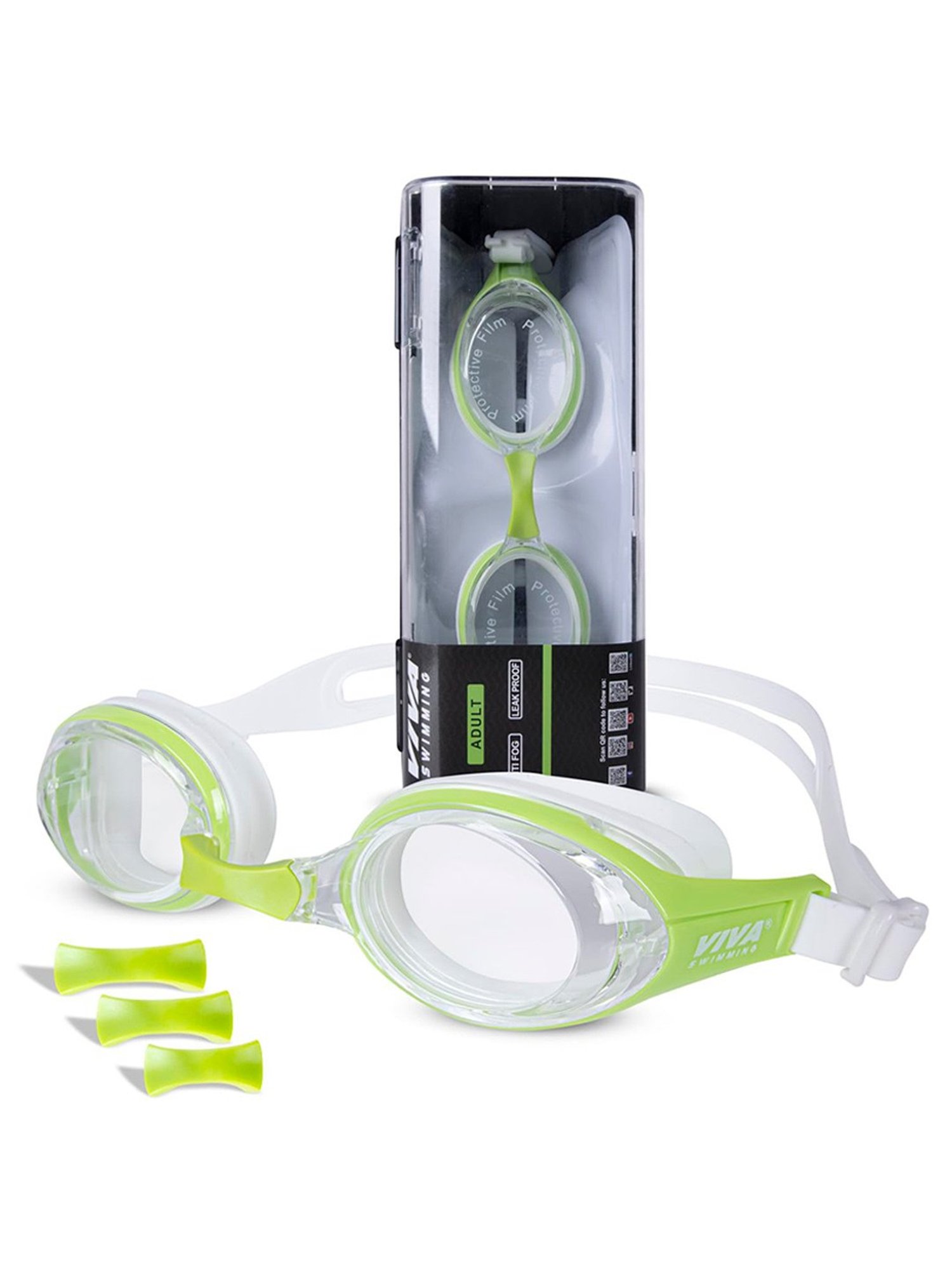 Viva Swimming Wide View Anti-Fog UV Protection Pearl Swim Goggle (Green & White)