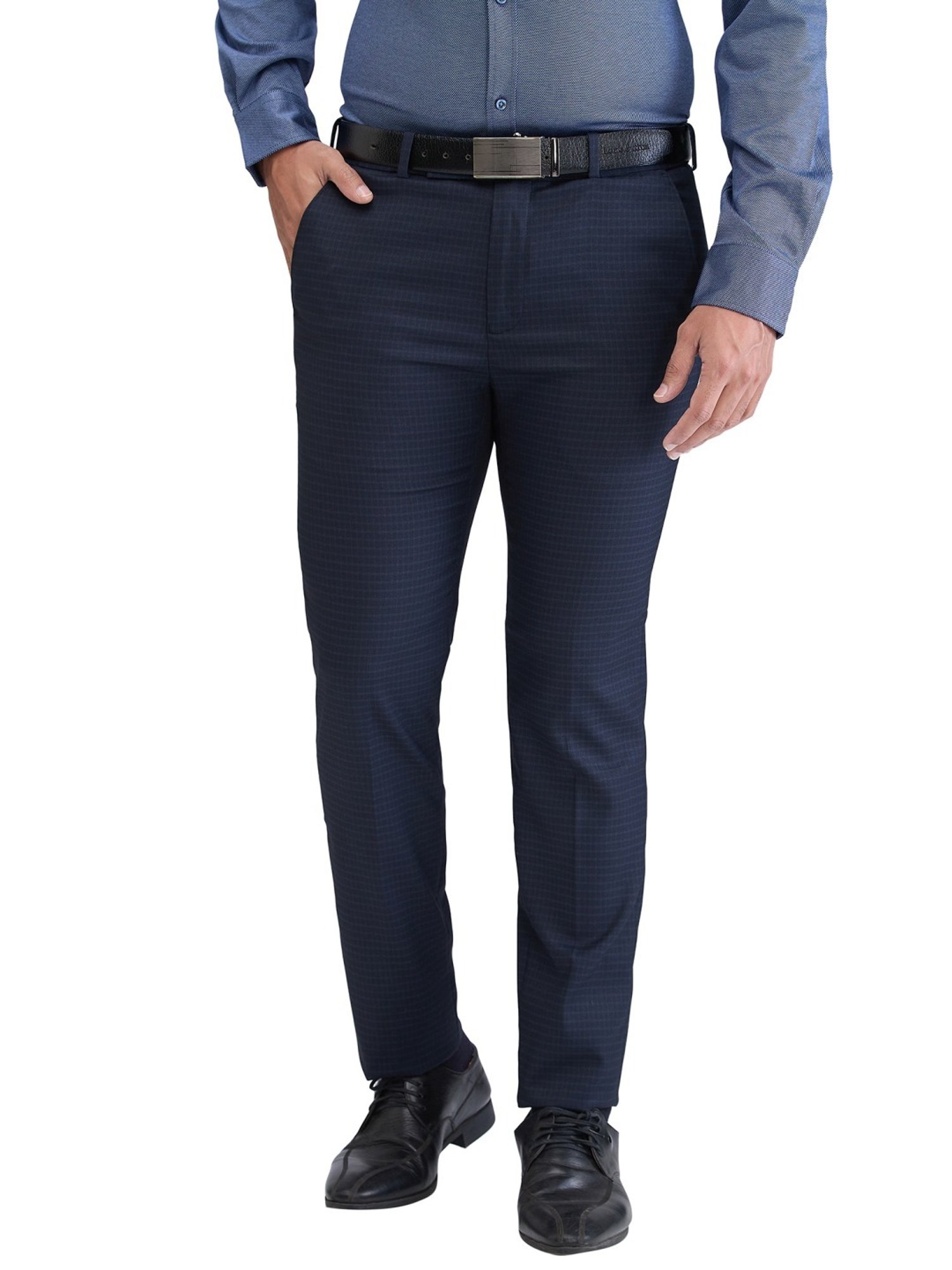 Park Avenue Blue Super Slim Fit Checks Trousers