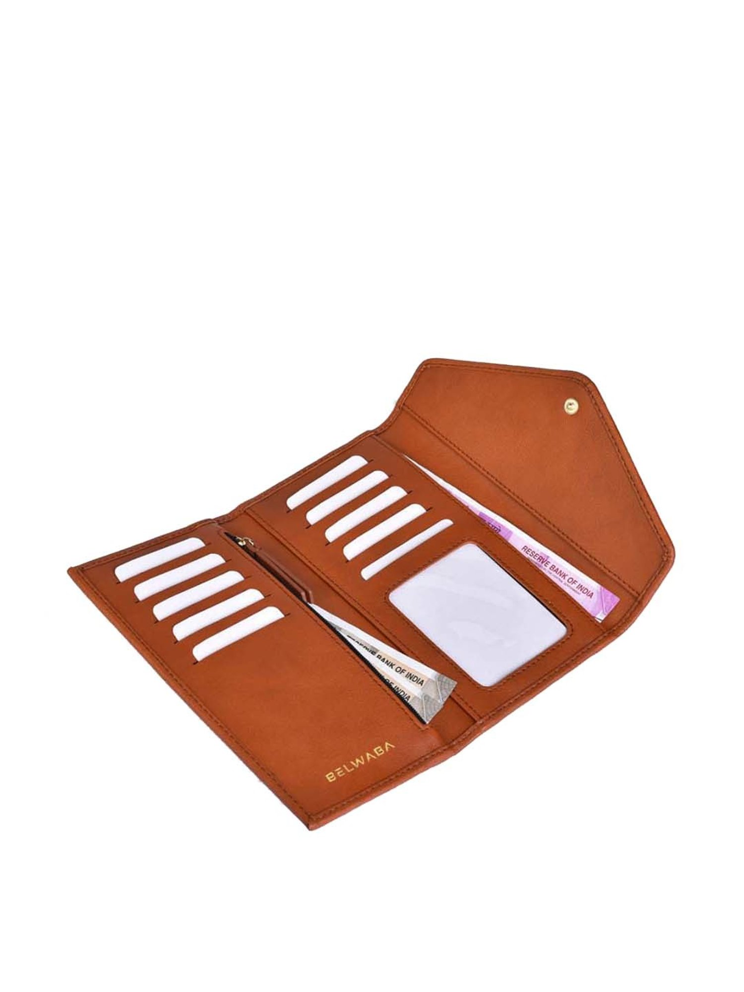 BELWABA Tan Color Block Tri-Fold Wallet for Women