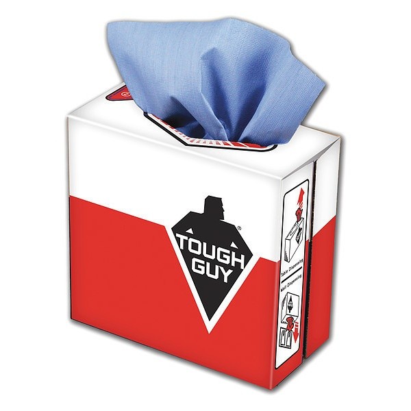 TOUGH GUY 32KL18 Disposable Wipes Hydroentangled Fiber 9" x 16-1/2", Blue, 80