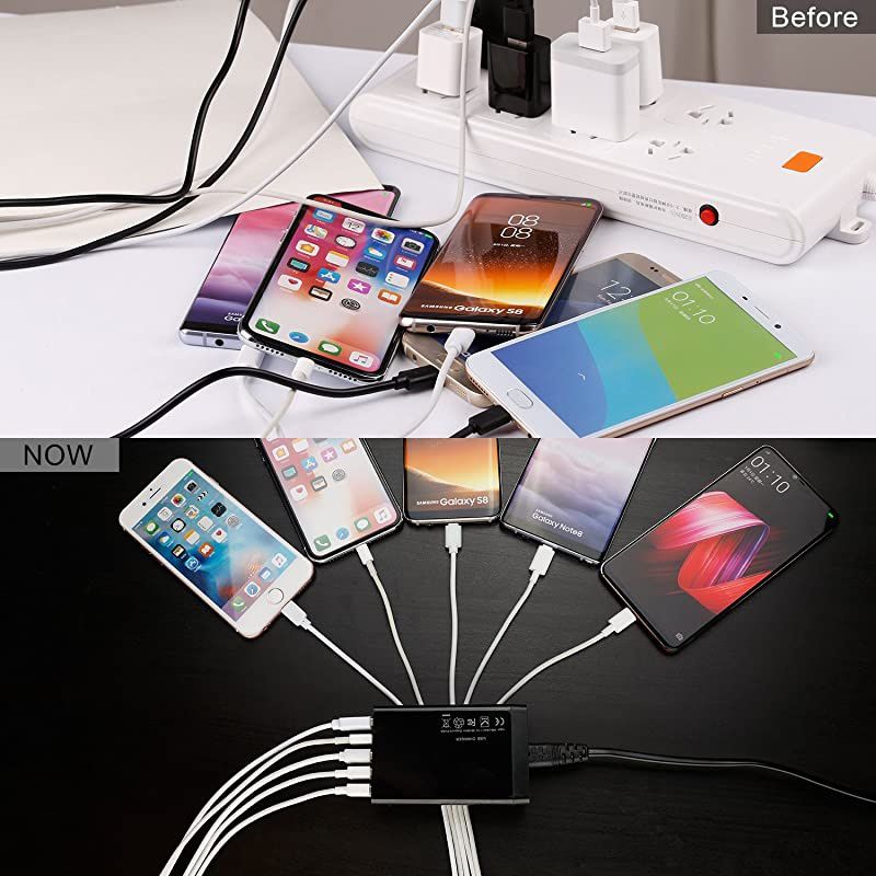 amp Hulin USB Charger Multi Port Hub 40W 8A Desktop USB Charging Station for Multiple Devices Portable 5 Port USB Wall Charger Compatible with Cell Phone Android Phone Product Tablet and More