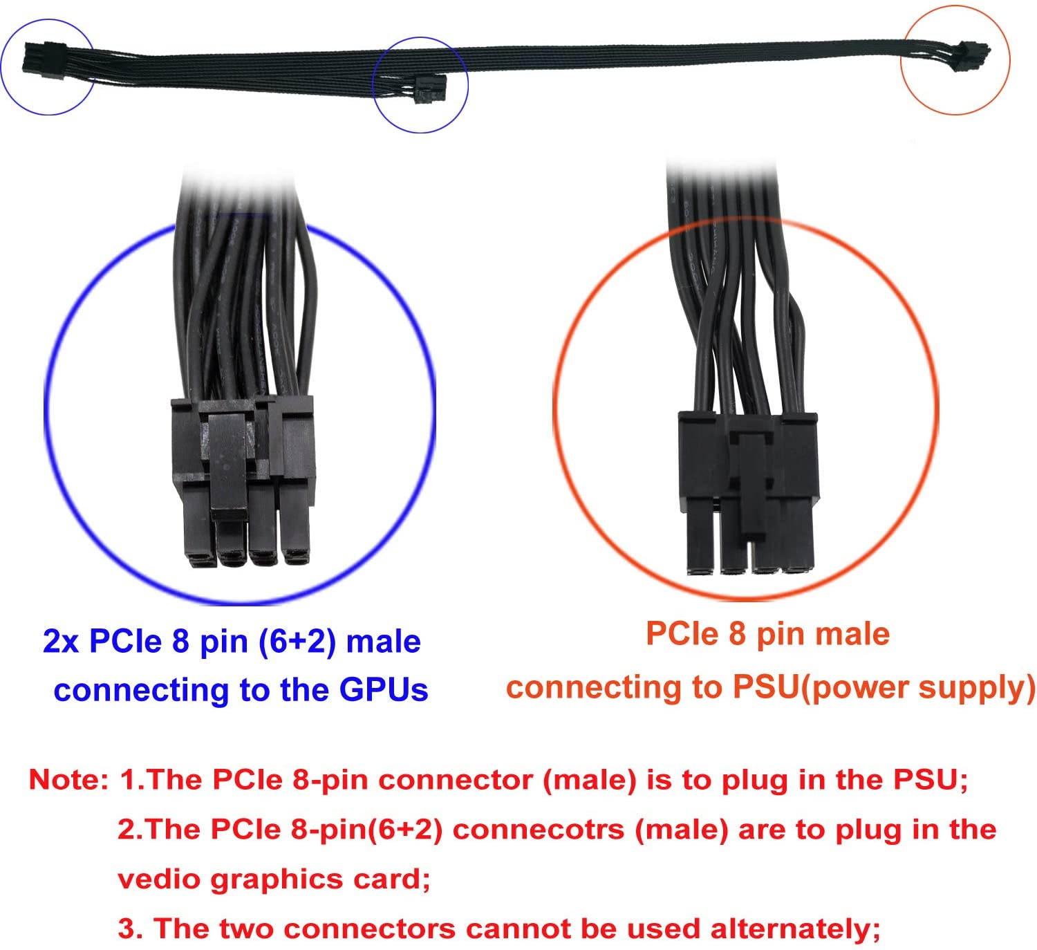 COMeap PCIe 8 Pin Male to Dual PCIe 2X 8 Pin (6+2) Male Power Adapter Cable for Seasonic Power Supply 25-inch+9-inch (63cm+23cm)