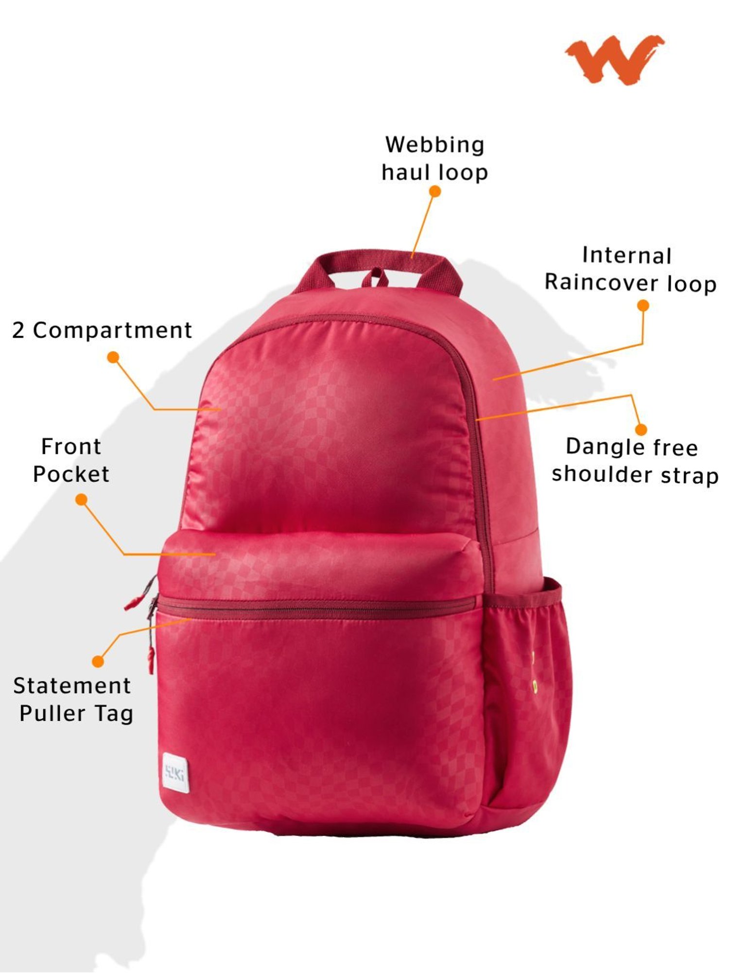 Wiki Back to School Red Polyester Printed Backpack - 18 Ltrs