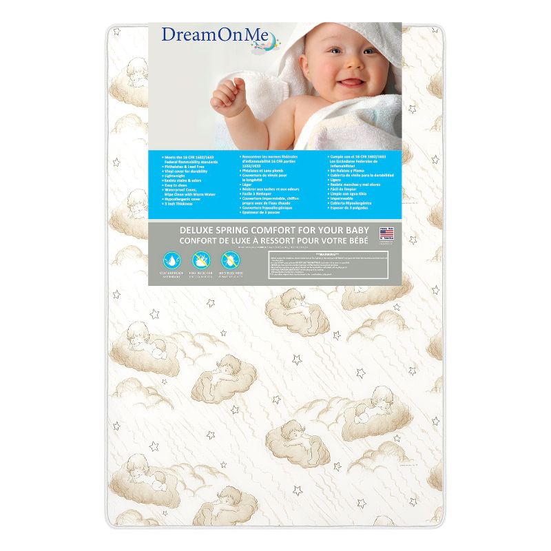 Dream On Me 3" Spring Coil Portable Mini Crib Mattress - White