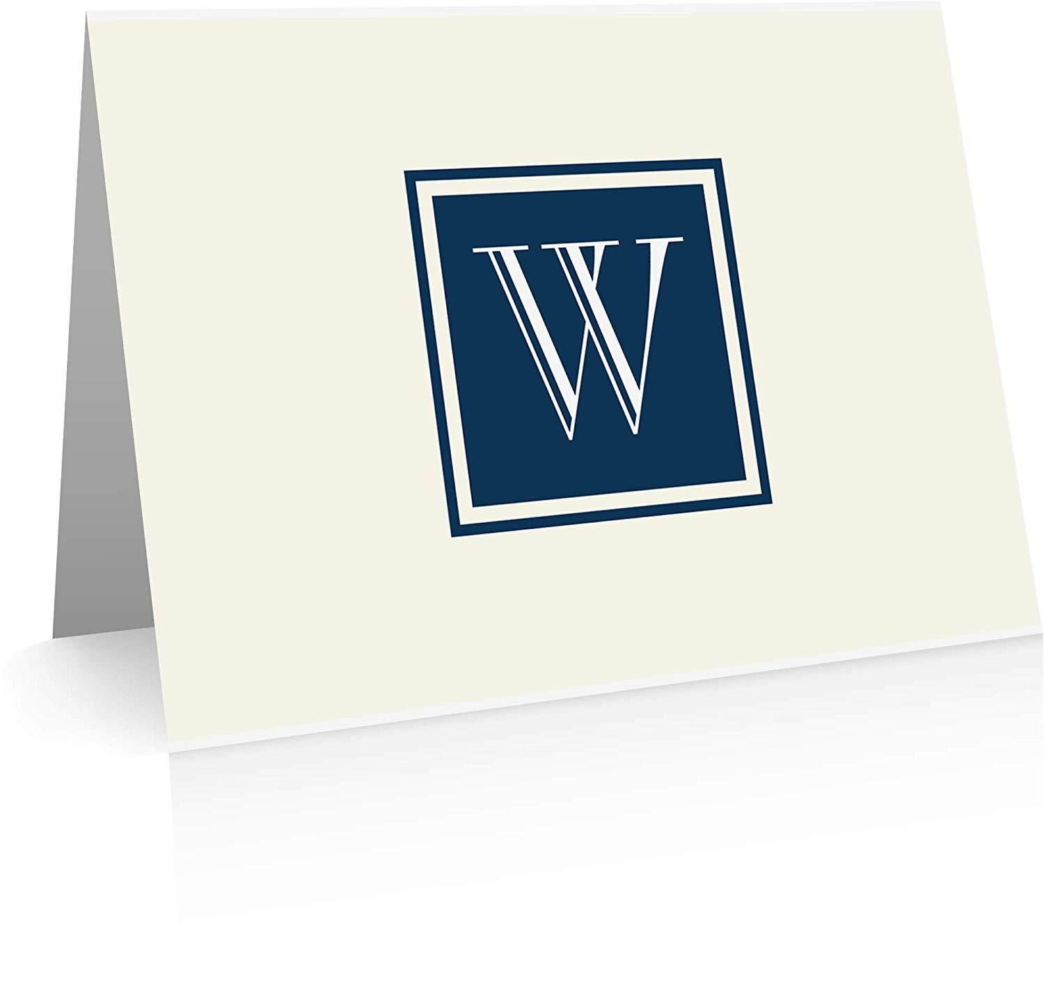 Monogram Stationery Note Cards (24 Foldover Cards and Envelopes) (W)