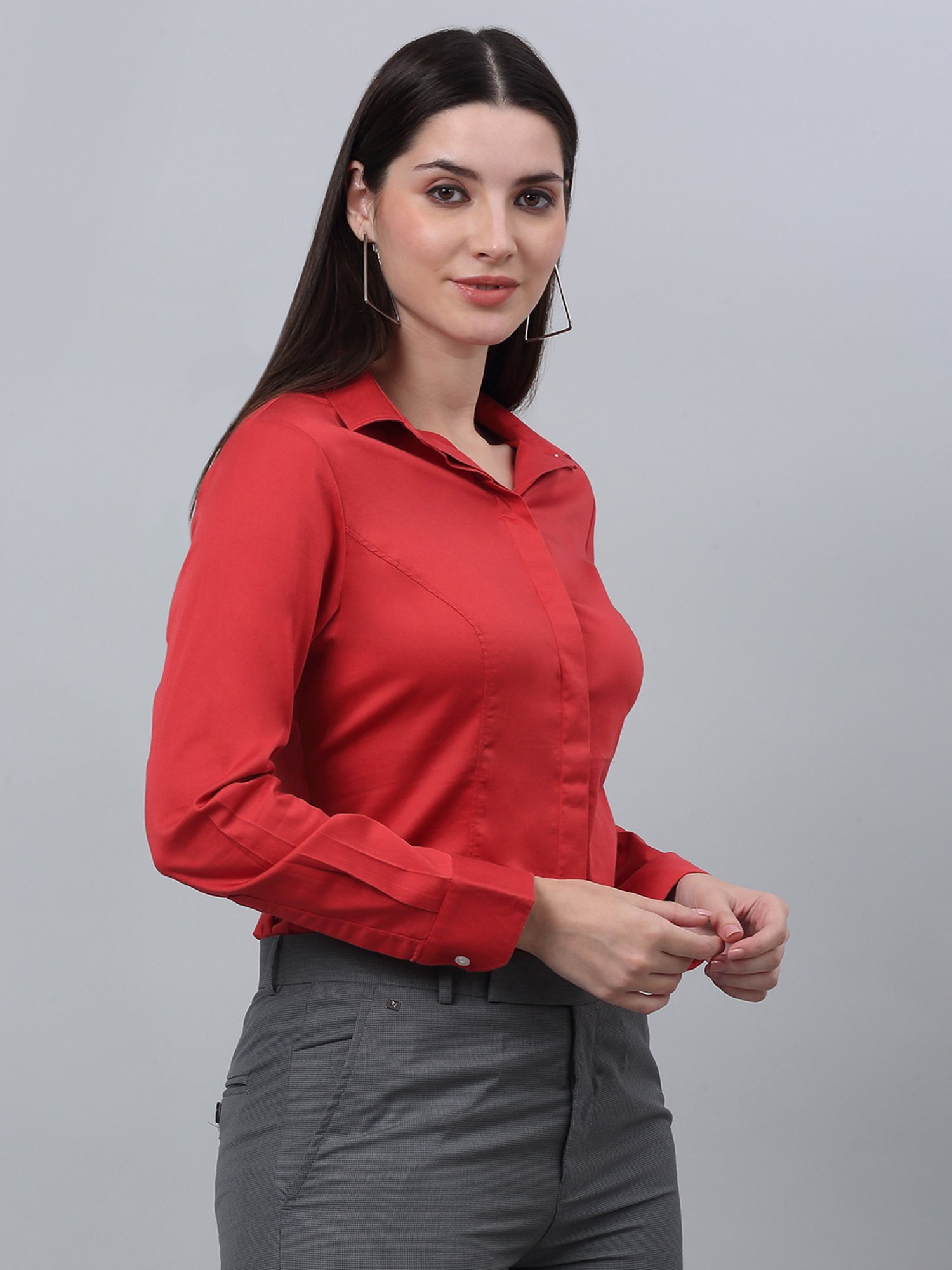 Crozo By Cantabil Red Cotton Regular Fit Shirt