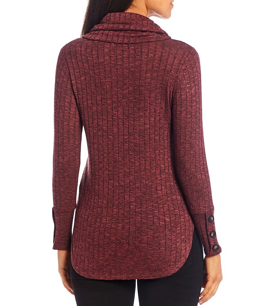 I.N. Studio Petite Solid Drawstring Cowl Neck Long Sleeve Knit Top