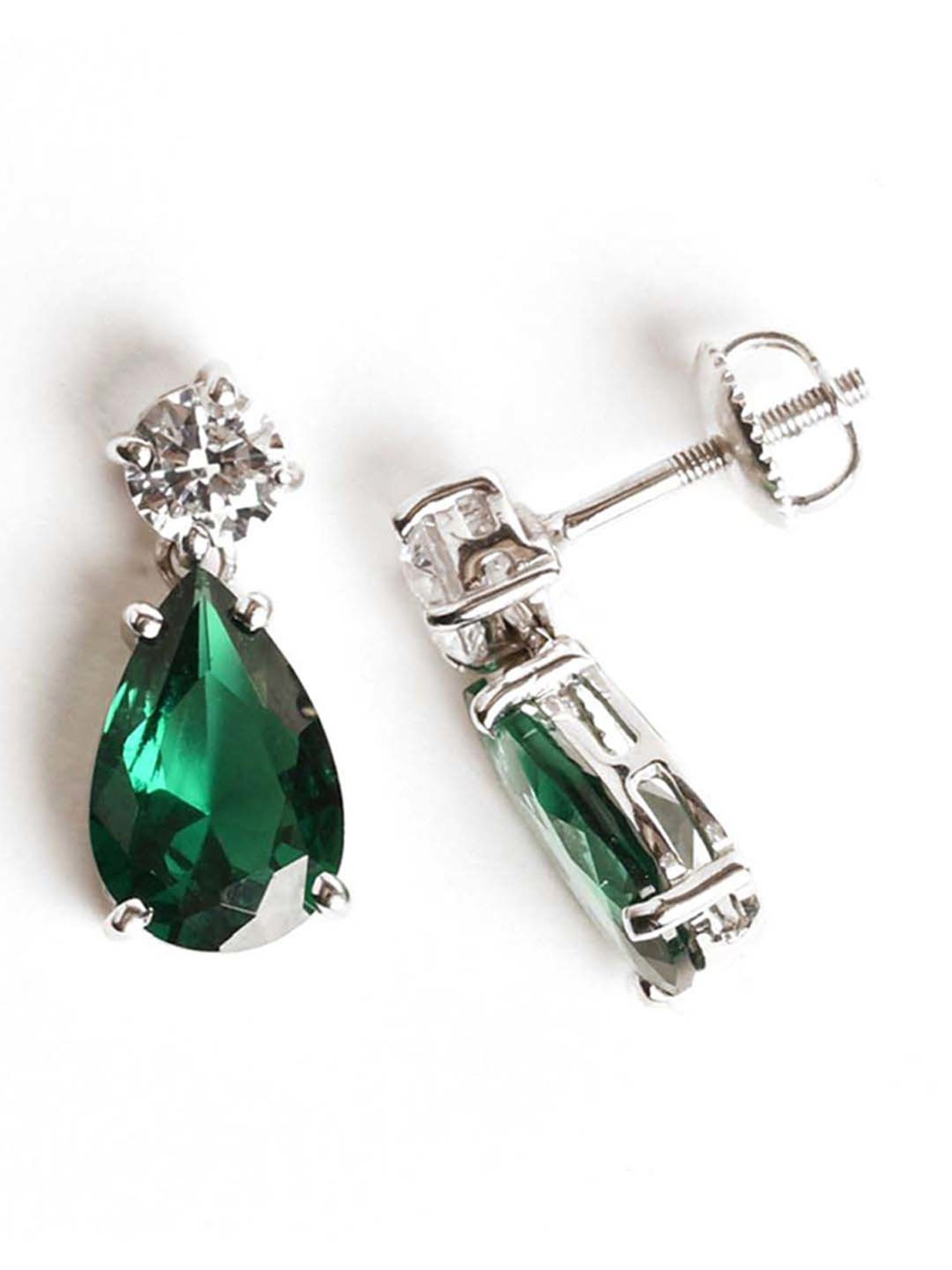 Clara 92.5 Sterling Silver Stone Solitaire Green Drop Earrings for Women