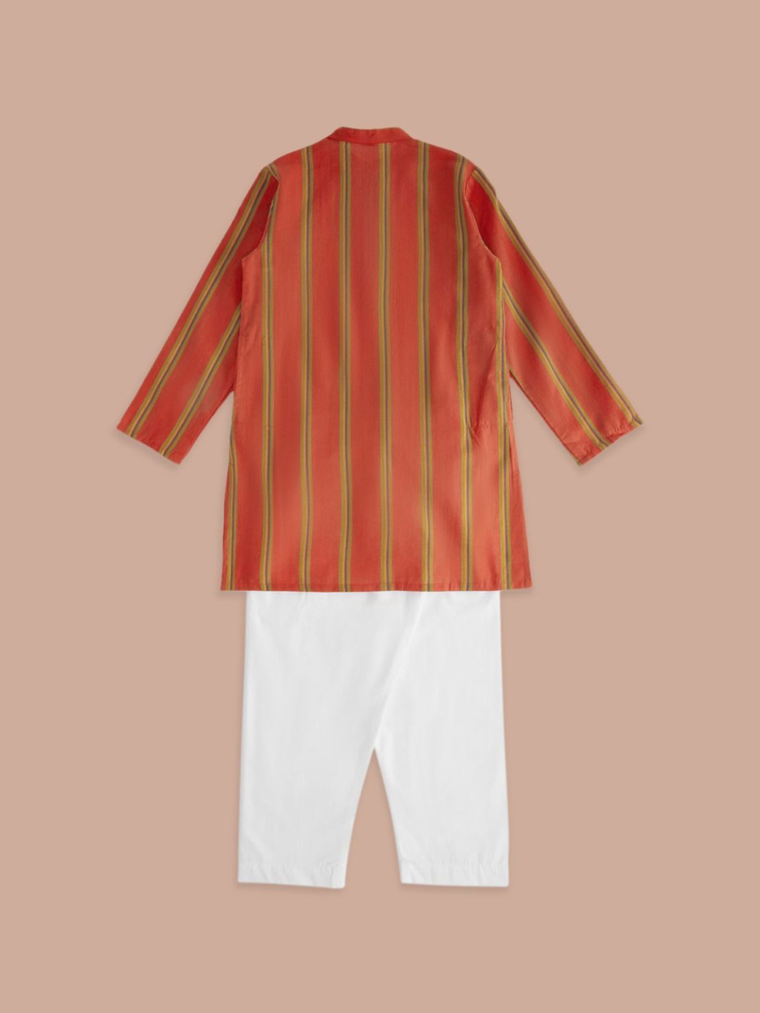 YU by Pantaloons Kids Pink & White Cotton Striped Kurta Set