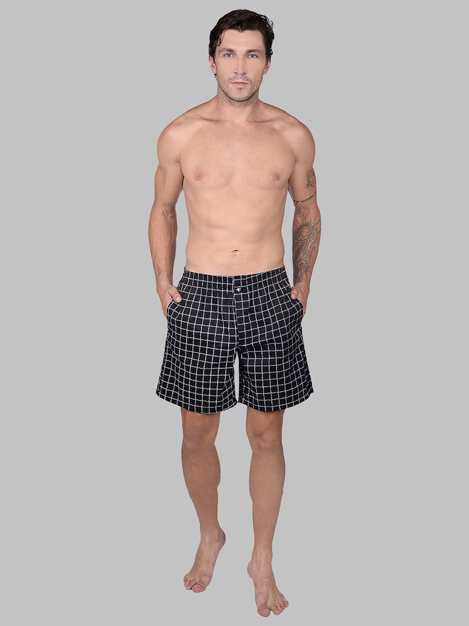 Frenchie Black Relaxed Fit Check Boxers