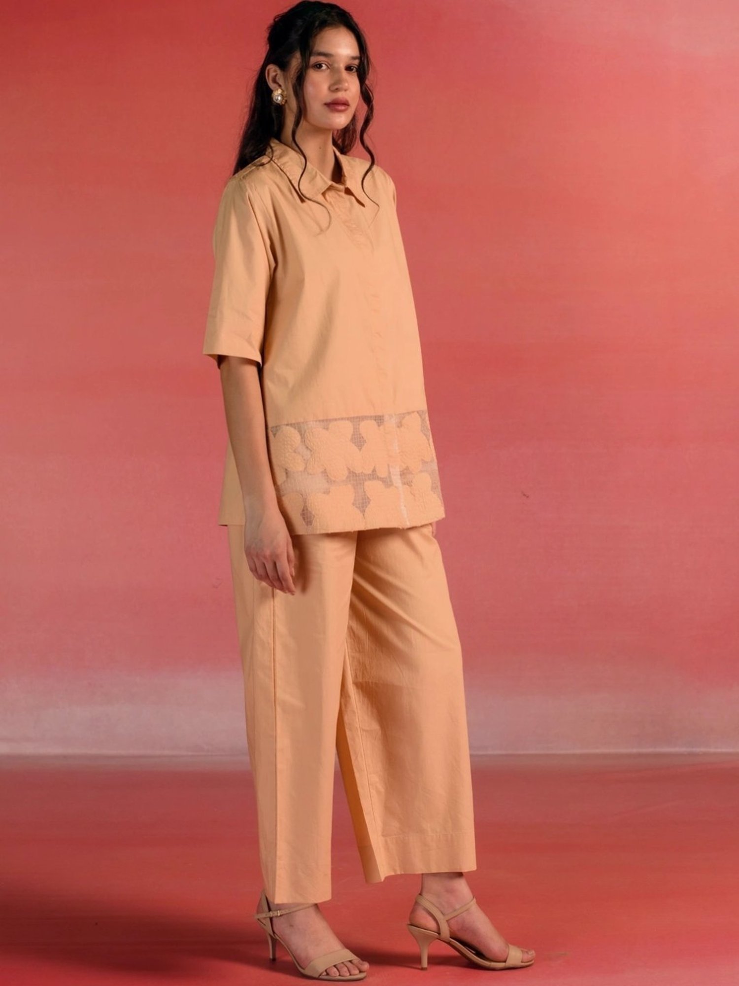 Kameez by Pooja Melon Poplin Patchwork Shirt with Pant Co-ord Set