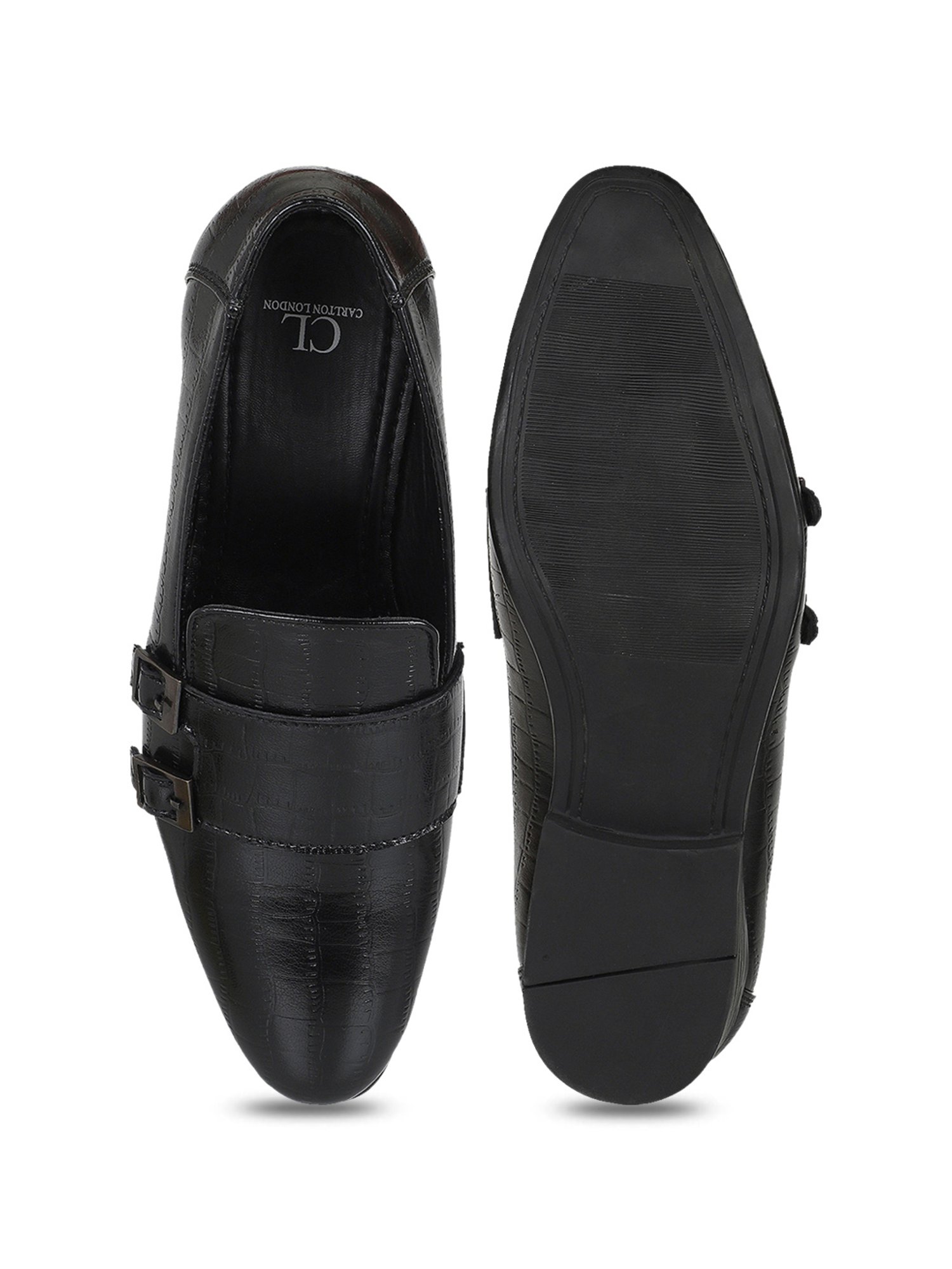 Carlton London Men's Jet Black Monk Shoes