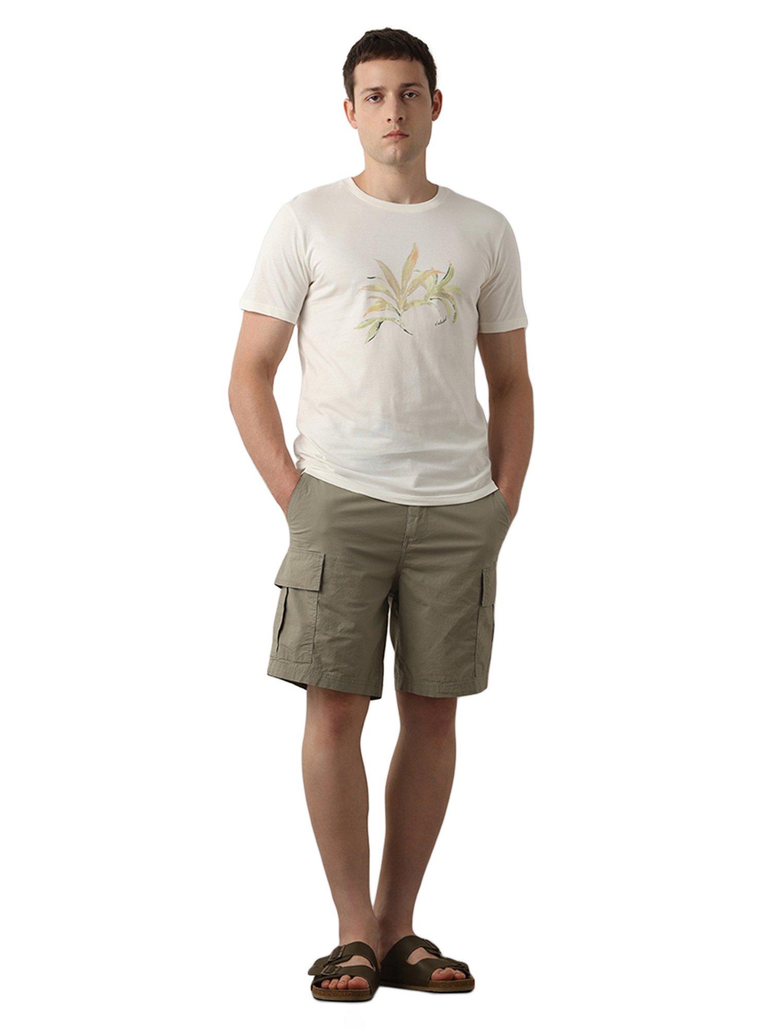 SELECTED HOMME Off White Slim Fit Printed Crew T-Shirt