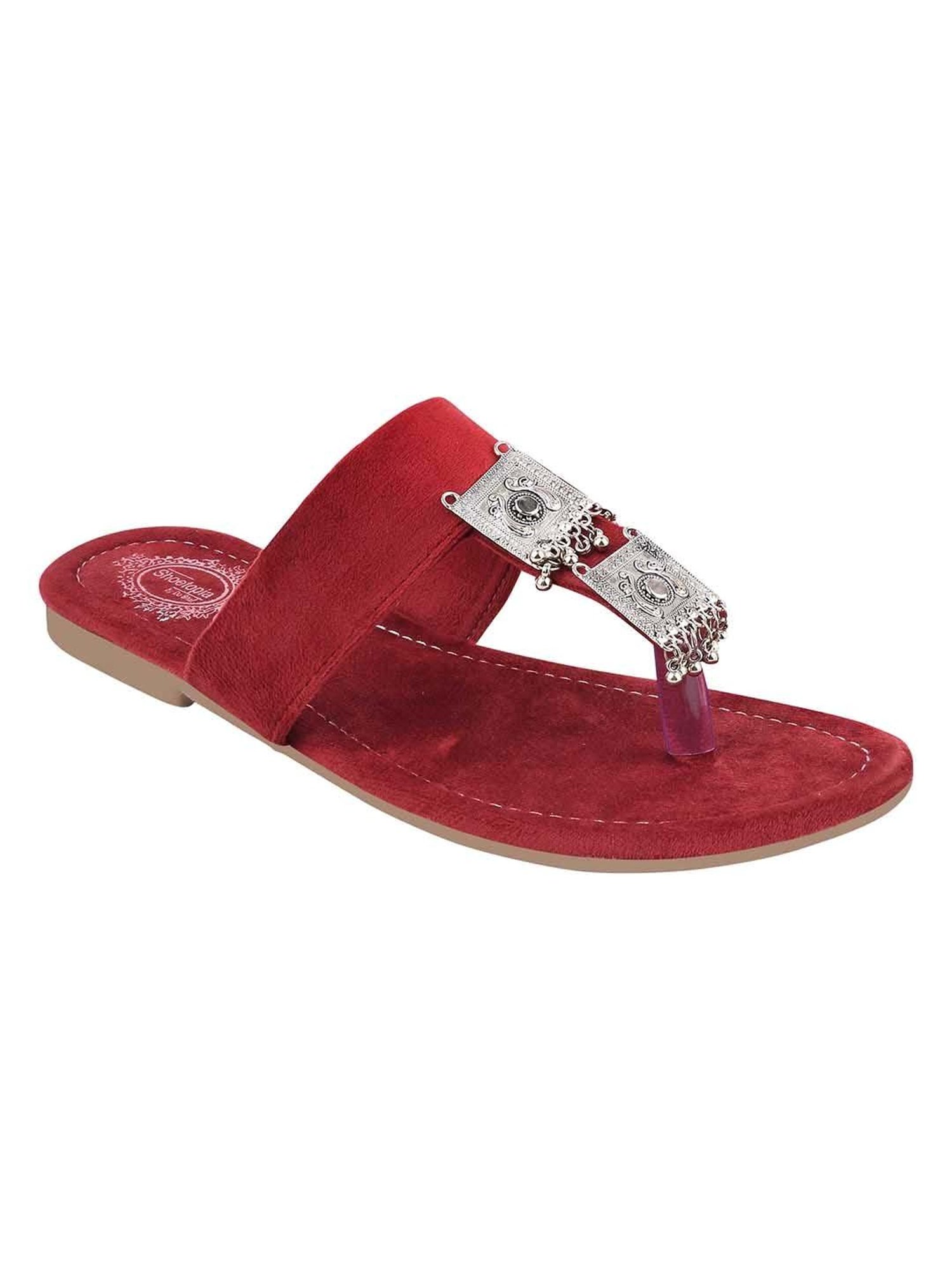 Shoetopia Kids Maroon T-Strap Sandals