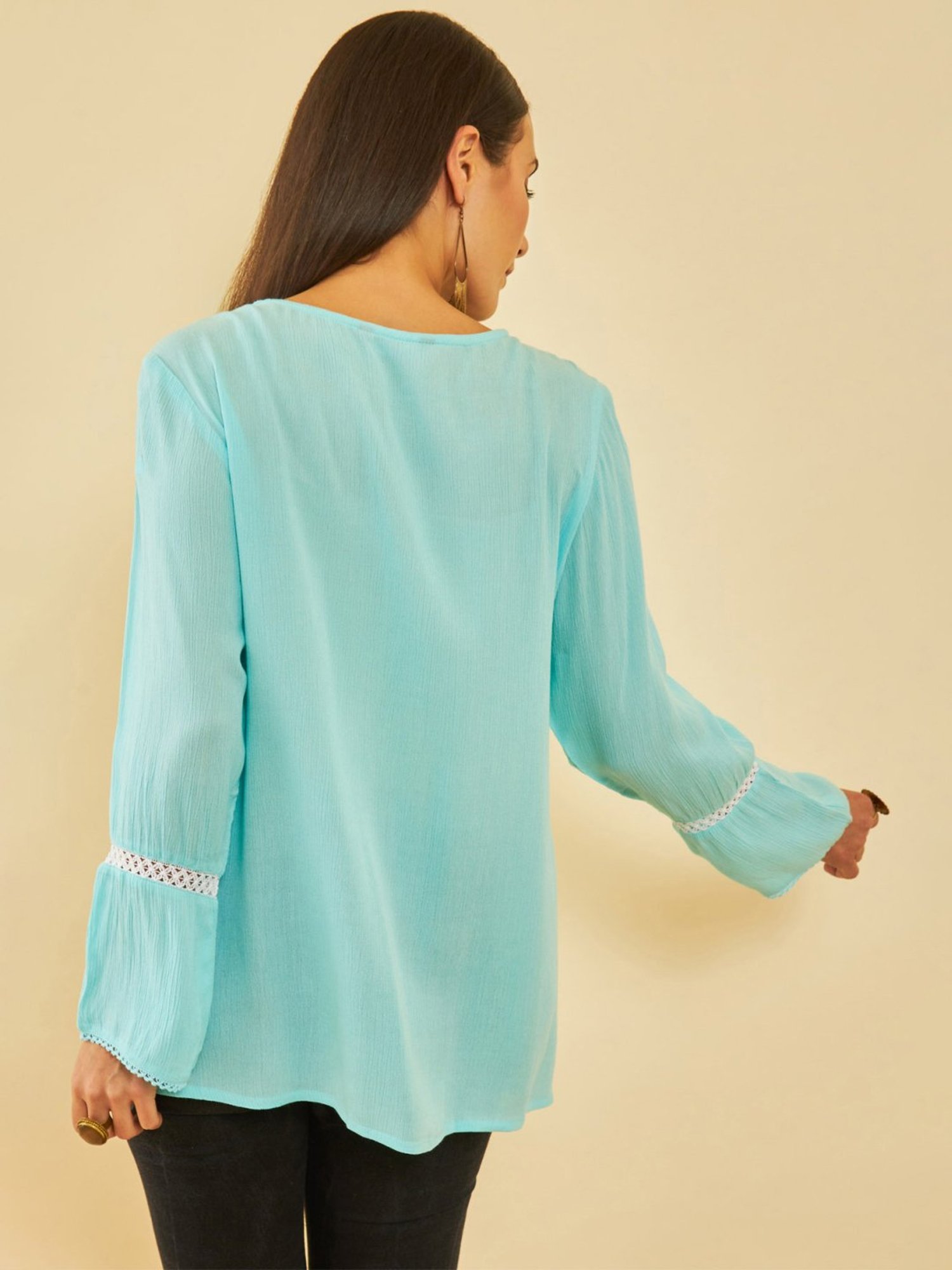 Soch Powder Blue Yoke Design Embroidery Tunic With Lace