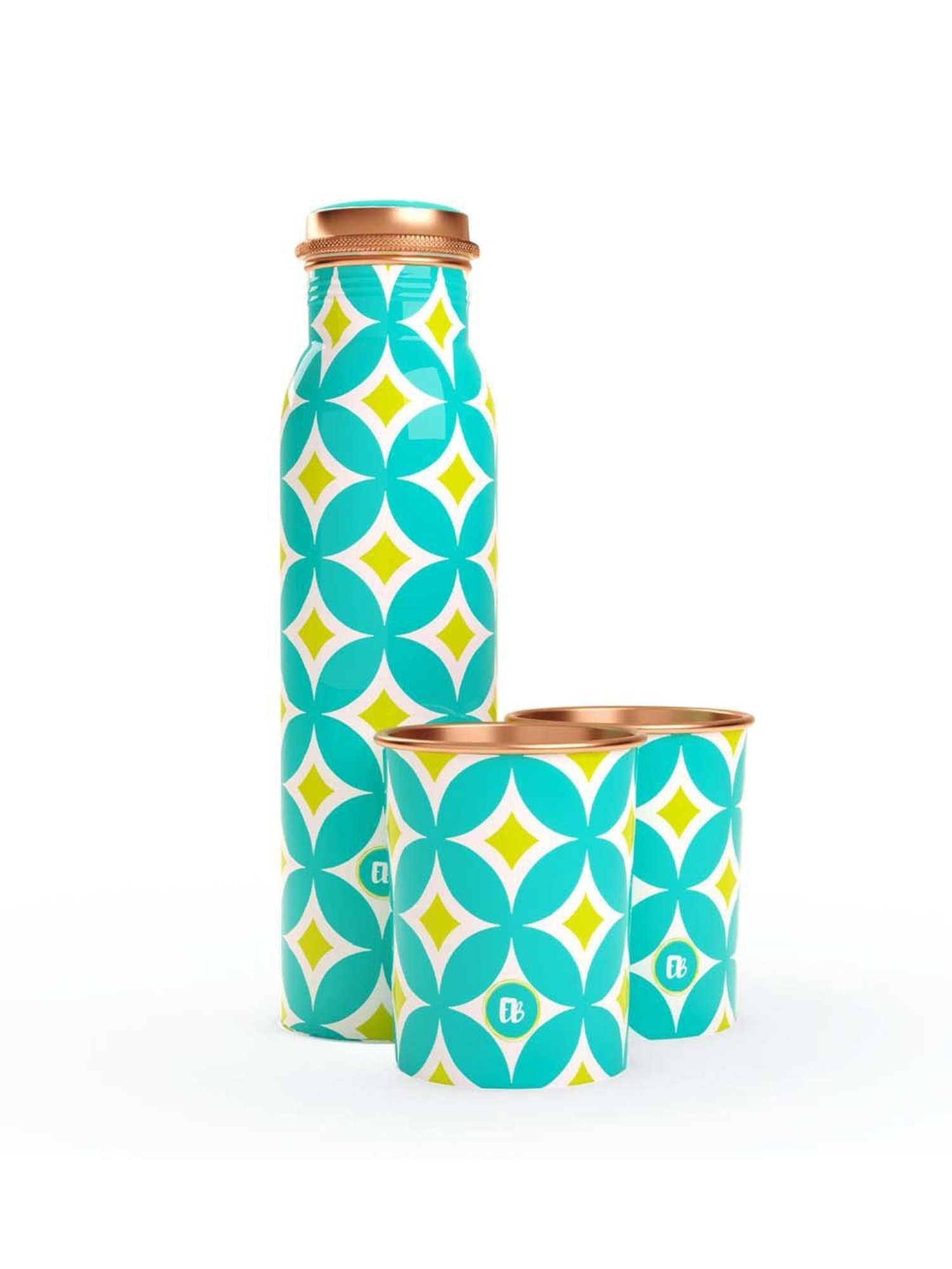 Everything Beautiful Aqua Blue Copper Water Bottle & Glass Set