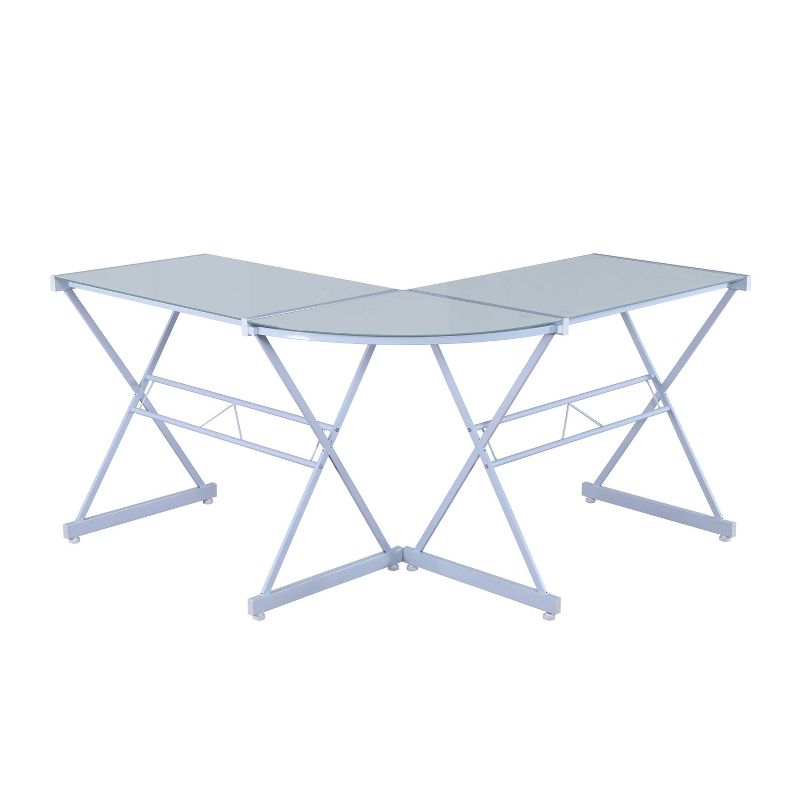 L Shaped Glass Computer Desk White - Techni Mobili